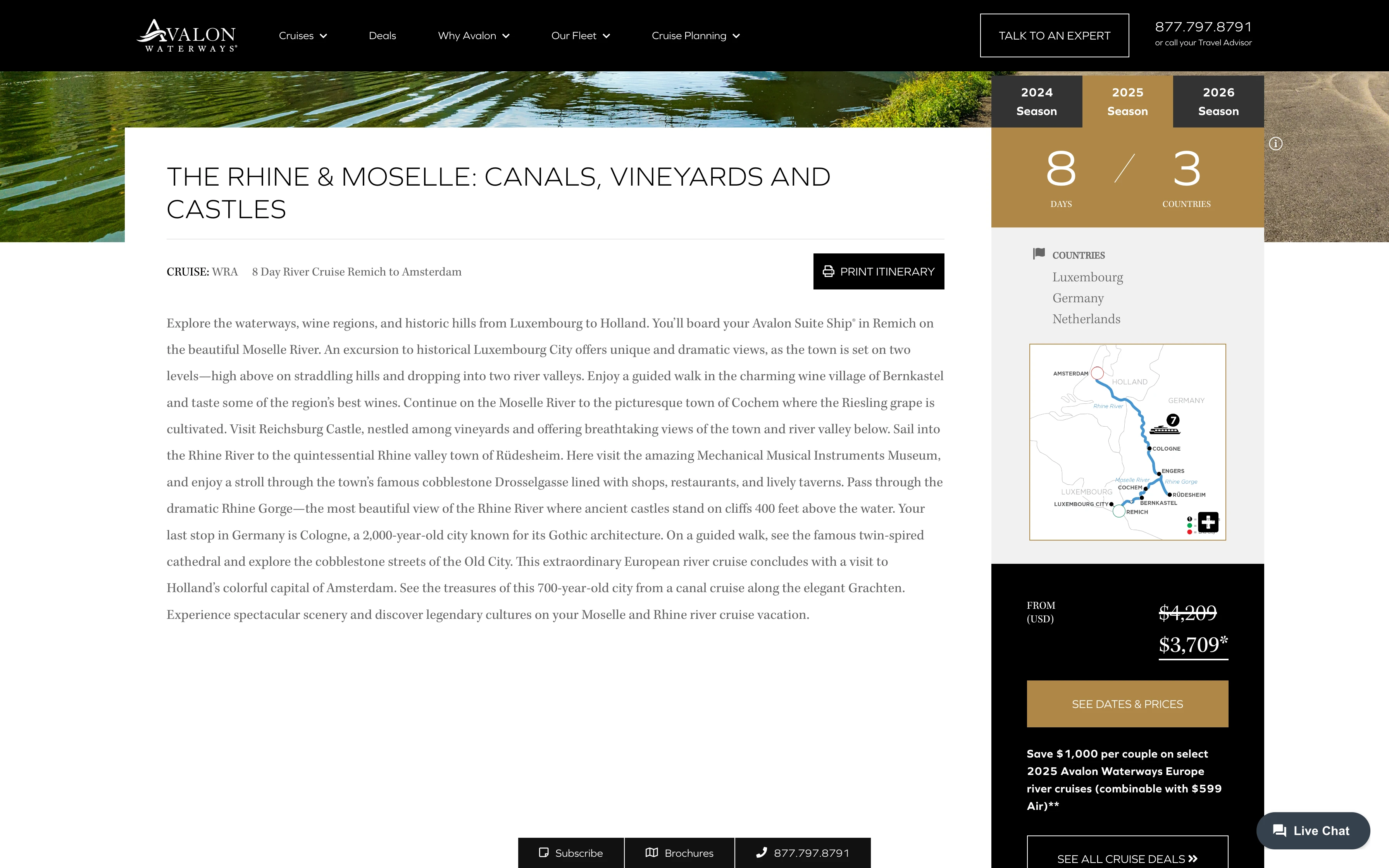 This shows a custom component displaying details of a river cruise route.