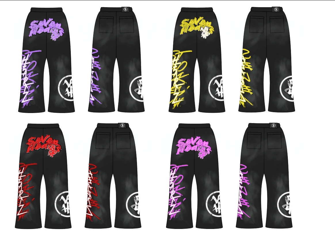 I also designed some BLK rhinestone + washed sweatpants 