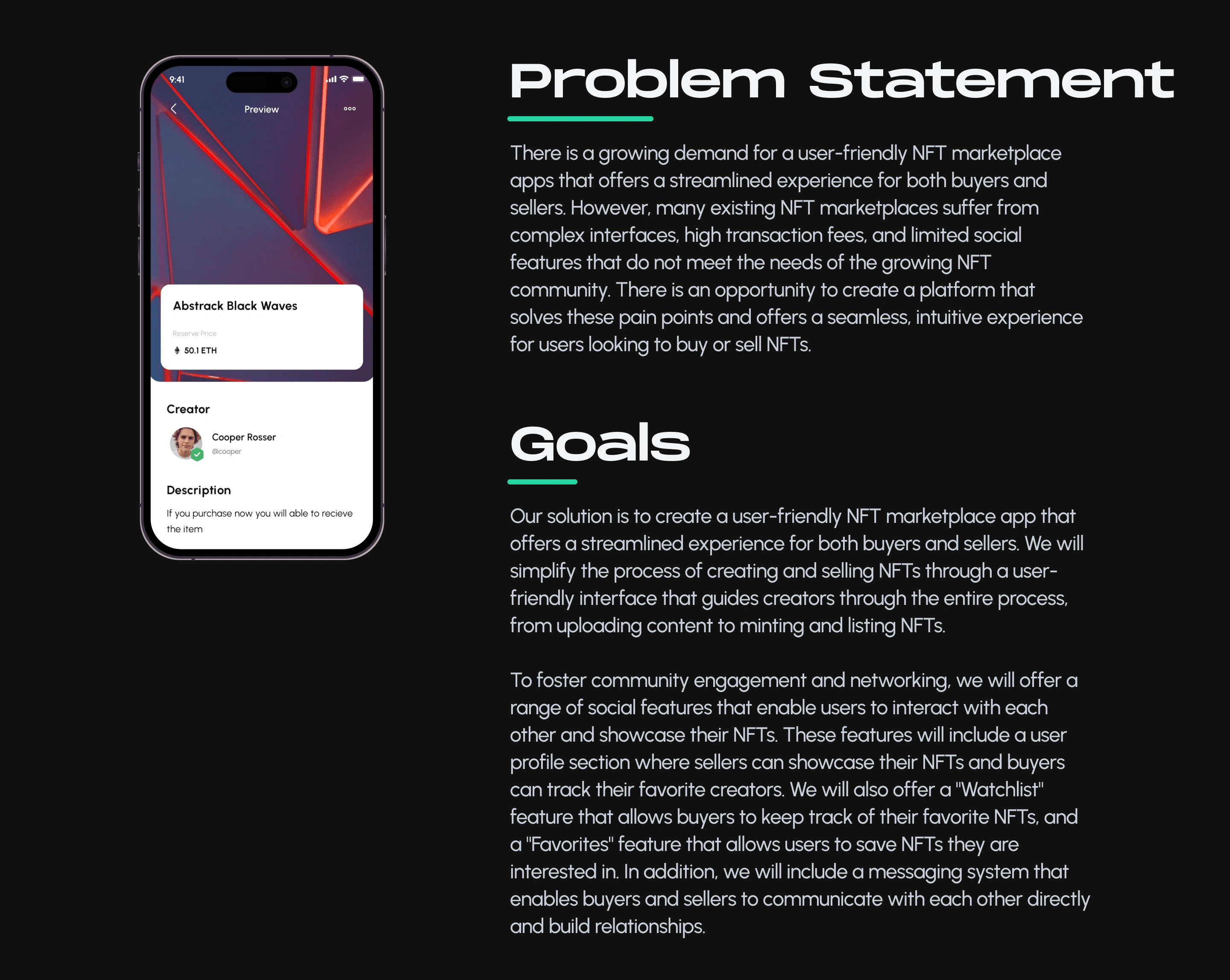 Problem statement and Goals of NFTBoost app