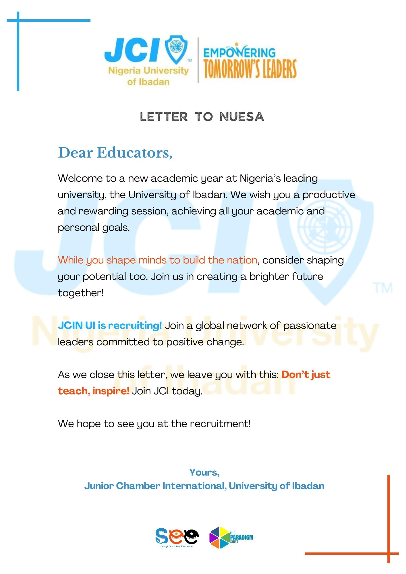 Letter to the Faculty of Economics