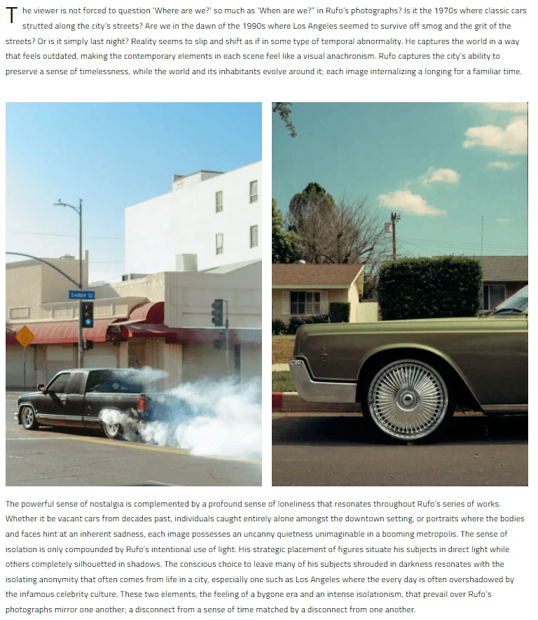 Opening to Feature Article "Alone in the City: Temporal Slips in the Photography of Nick Rufo"