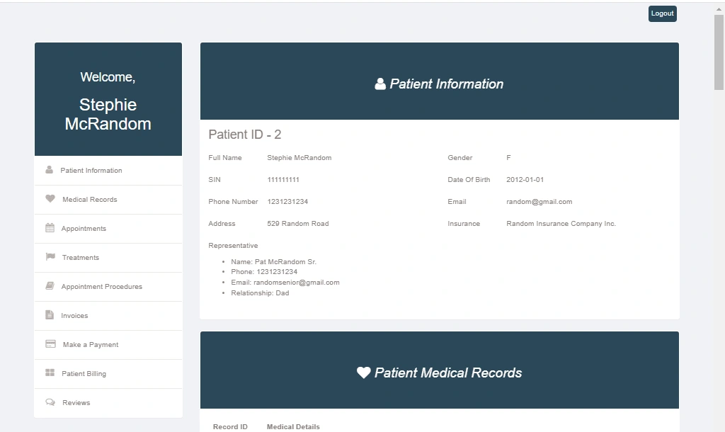 Dashboard for Patient