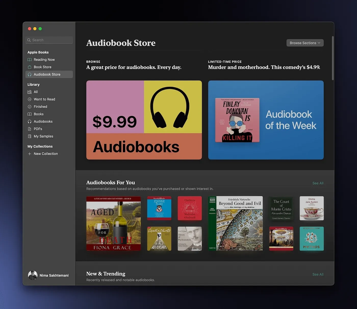 Screenshot of the Books app showing its Audiobook Store