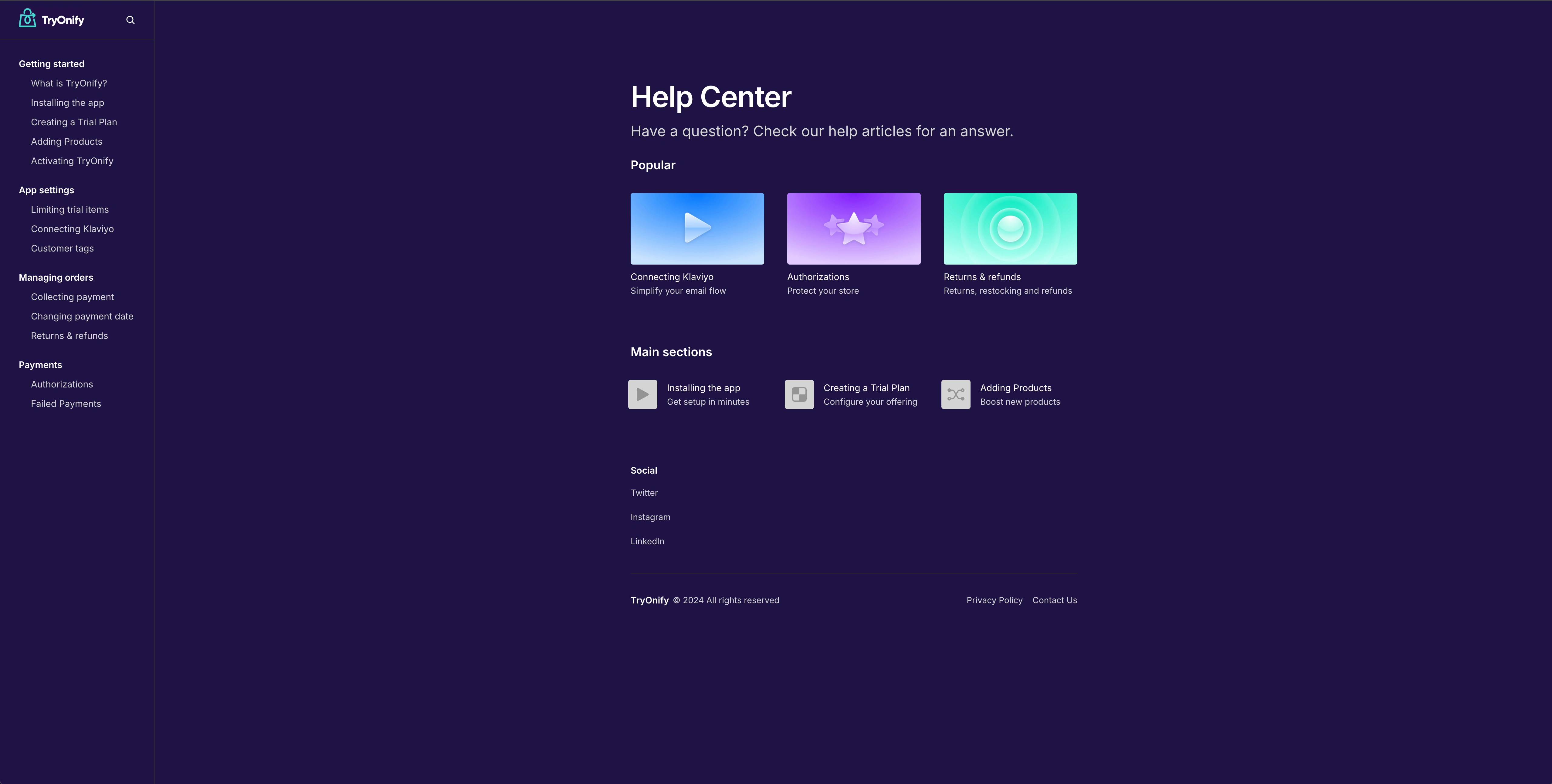 TryOnify Help Center homepage