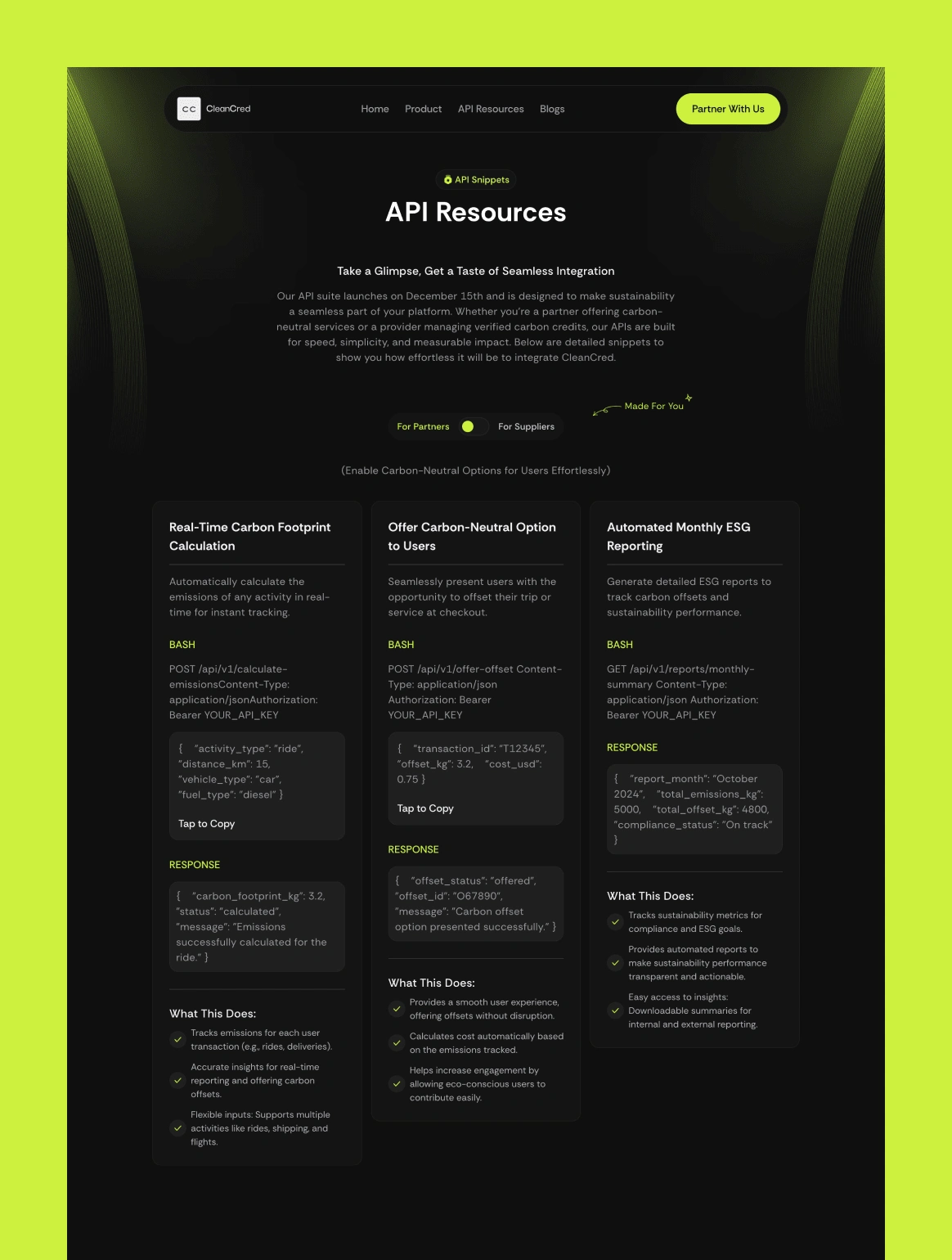 API Resources - For Partners & Suppliers