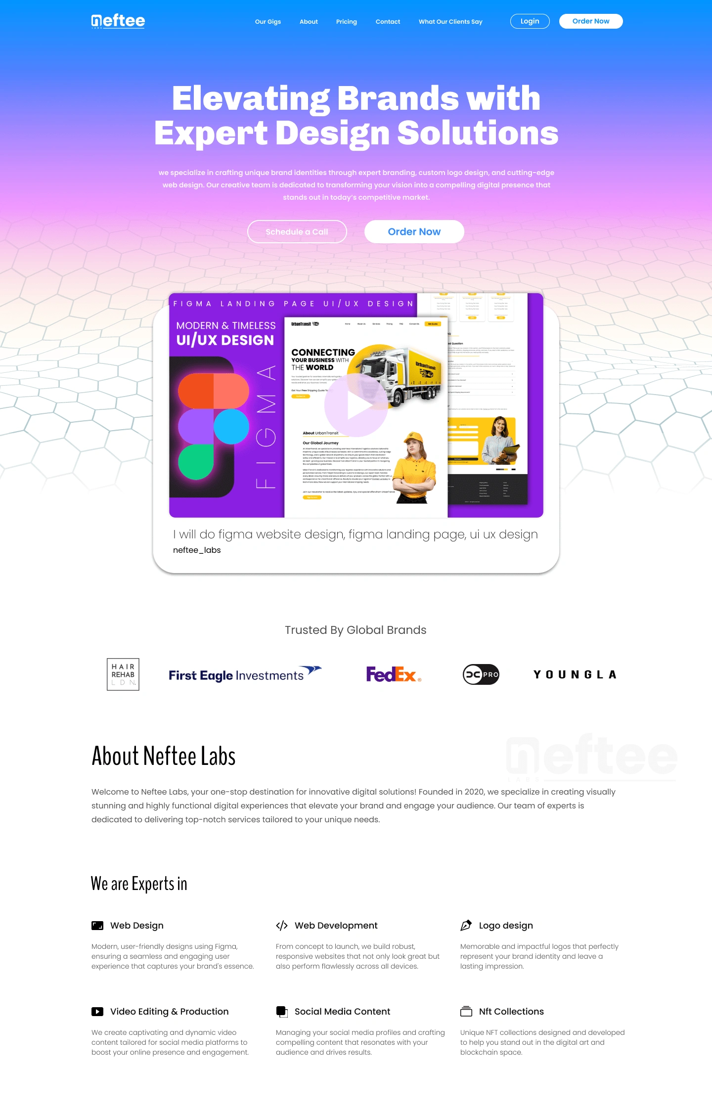 Neftee Labs sample website UI/UX design using figma