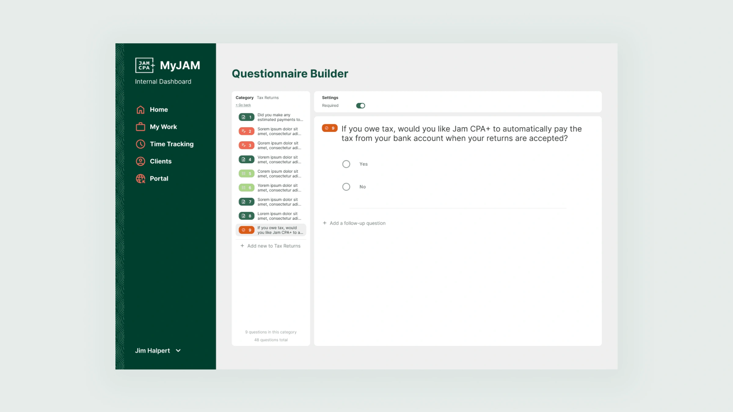 Custom questionnaire builder in MyJAM