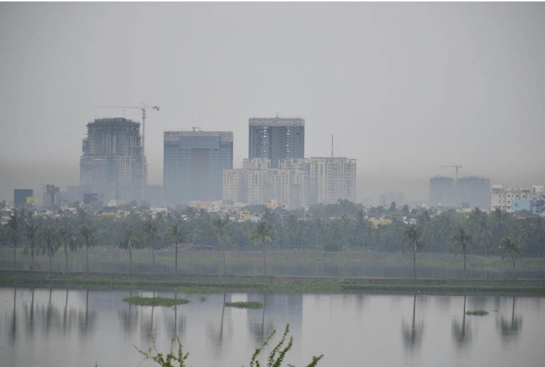 Figure: Kolkata's Nalban Lake shrouded in smoky layers