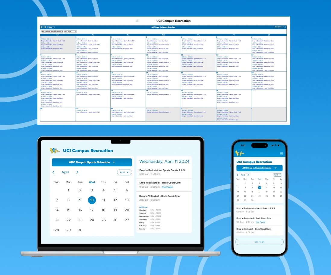 Redesigning the UCI ARC everyday schedule calendar(desktop and mobile version)