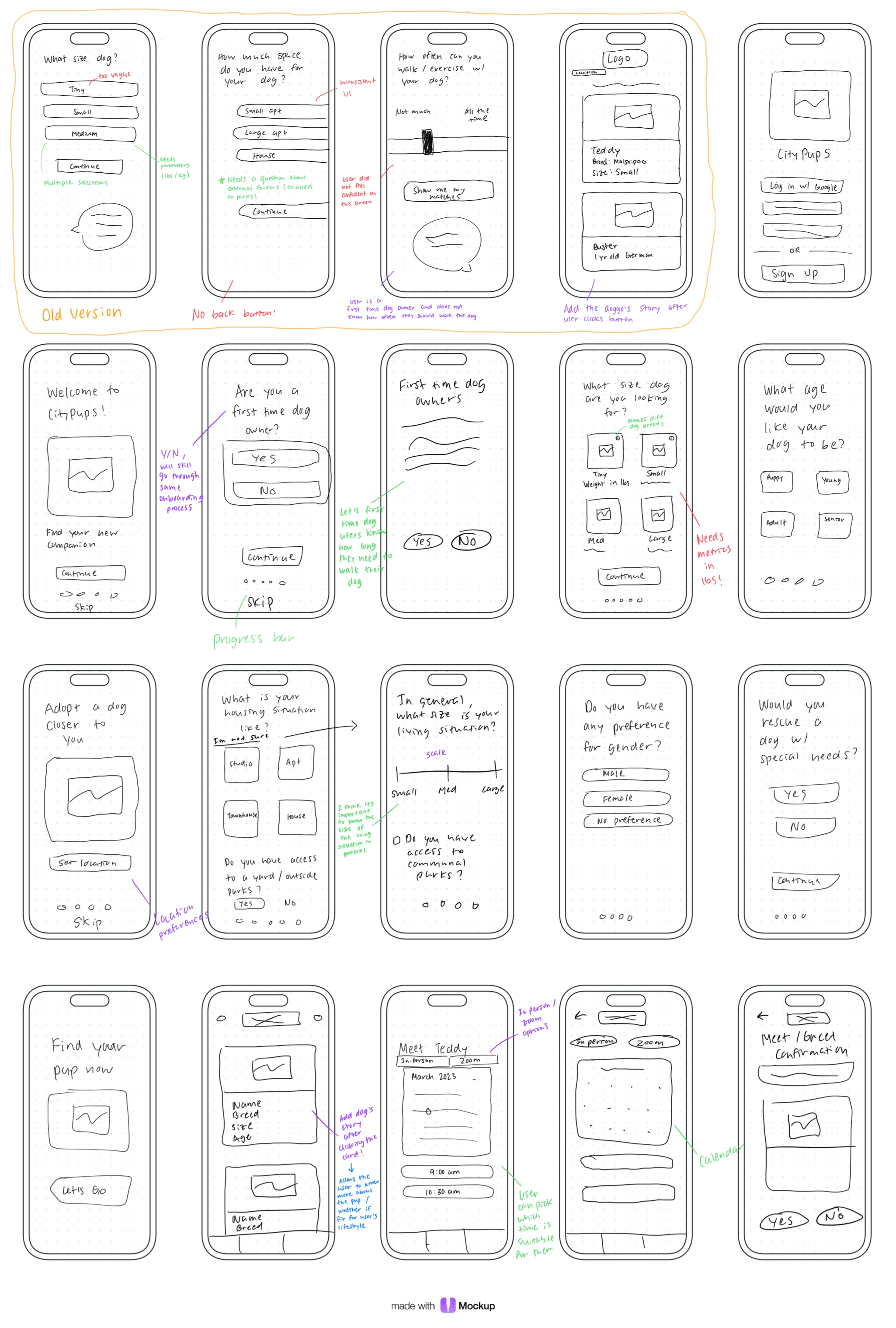 CityPups Lo-Fi Wireframes