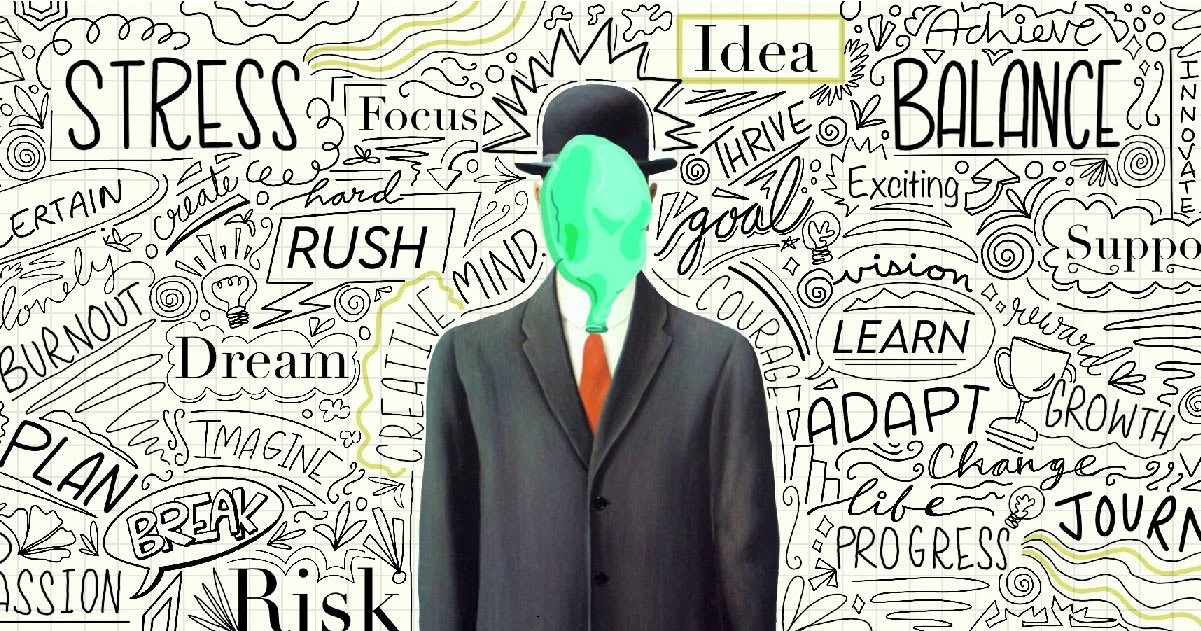 Illustration for the digital article 'Starting as a creative entrepreneur'. Showcasing what goes inside a creative mind.