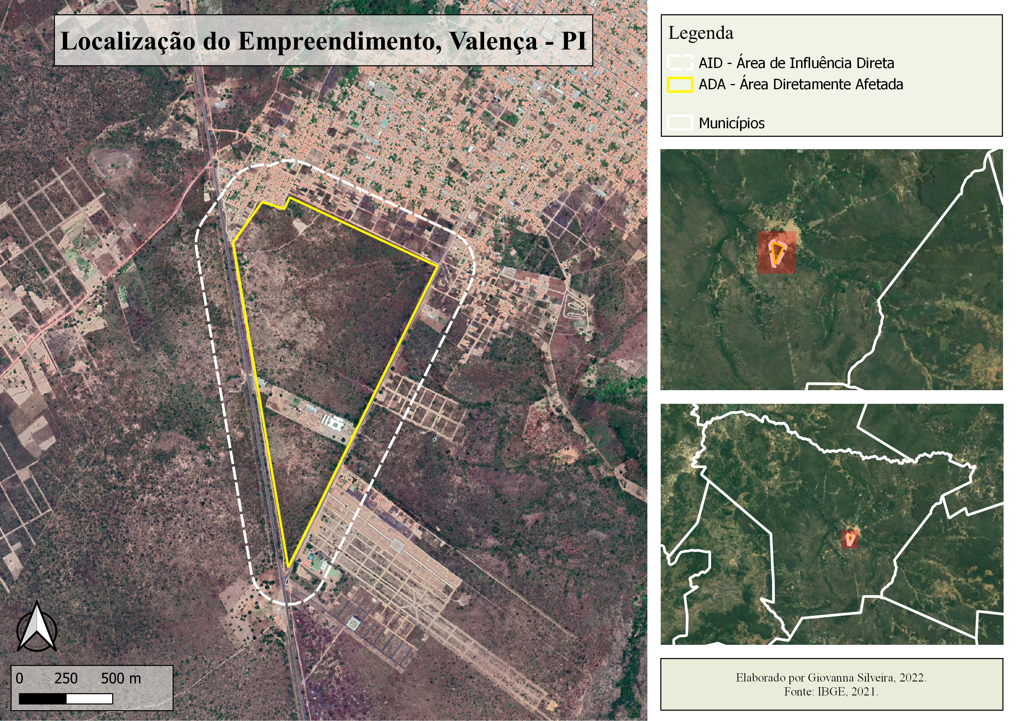 Location map of the development project with Direct Influence Area (AID) and Directly Affected Area (ADA) indicated.