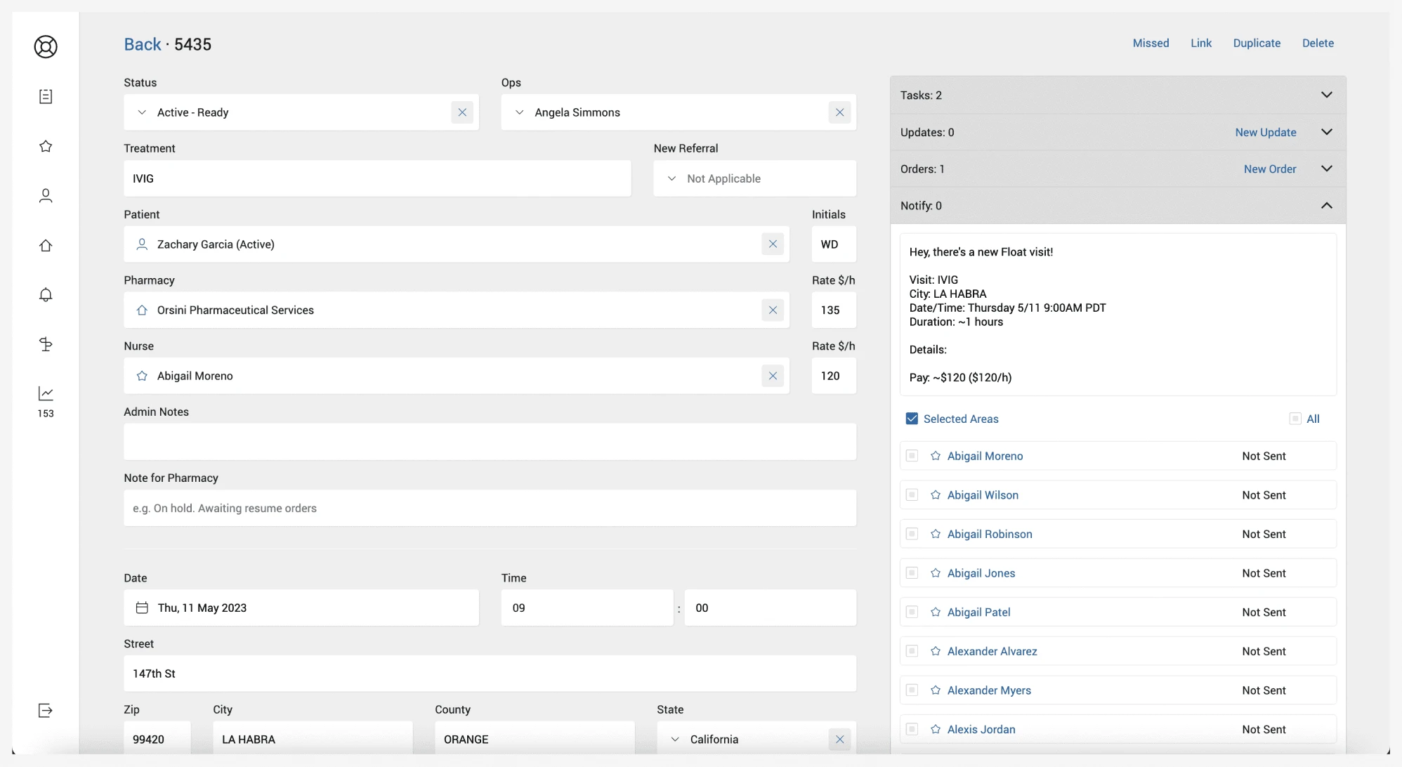 Legacy UI showing Visit details page, where scheduling actions were ported into the detail page