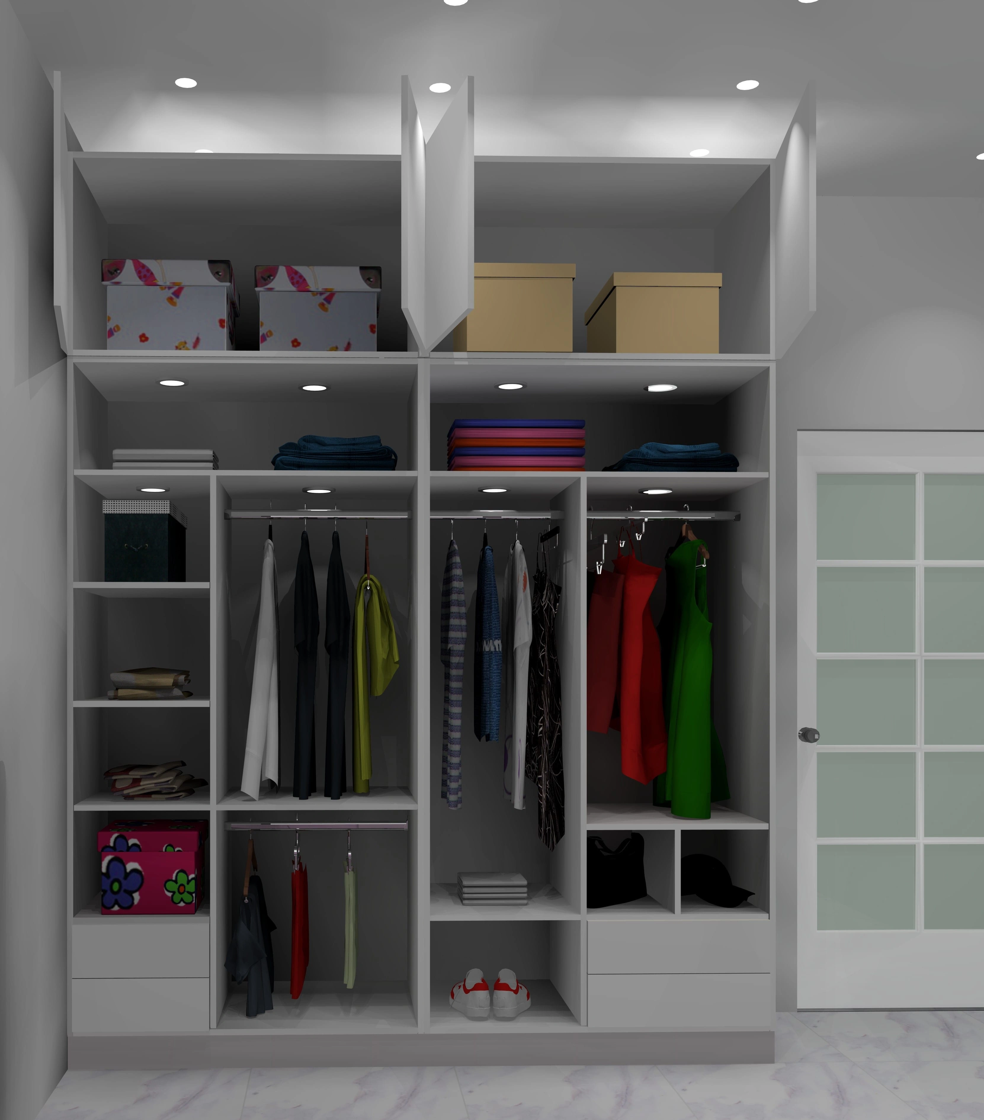 Spacious storage for the kids' room, featuring plenty of hanging space and shelves.