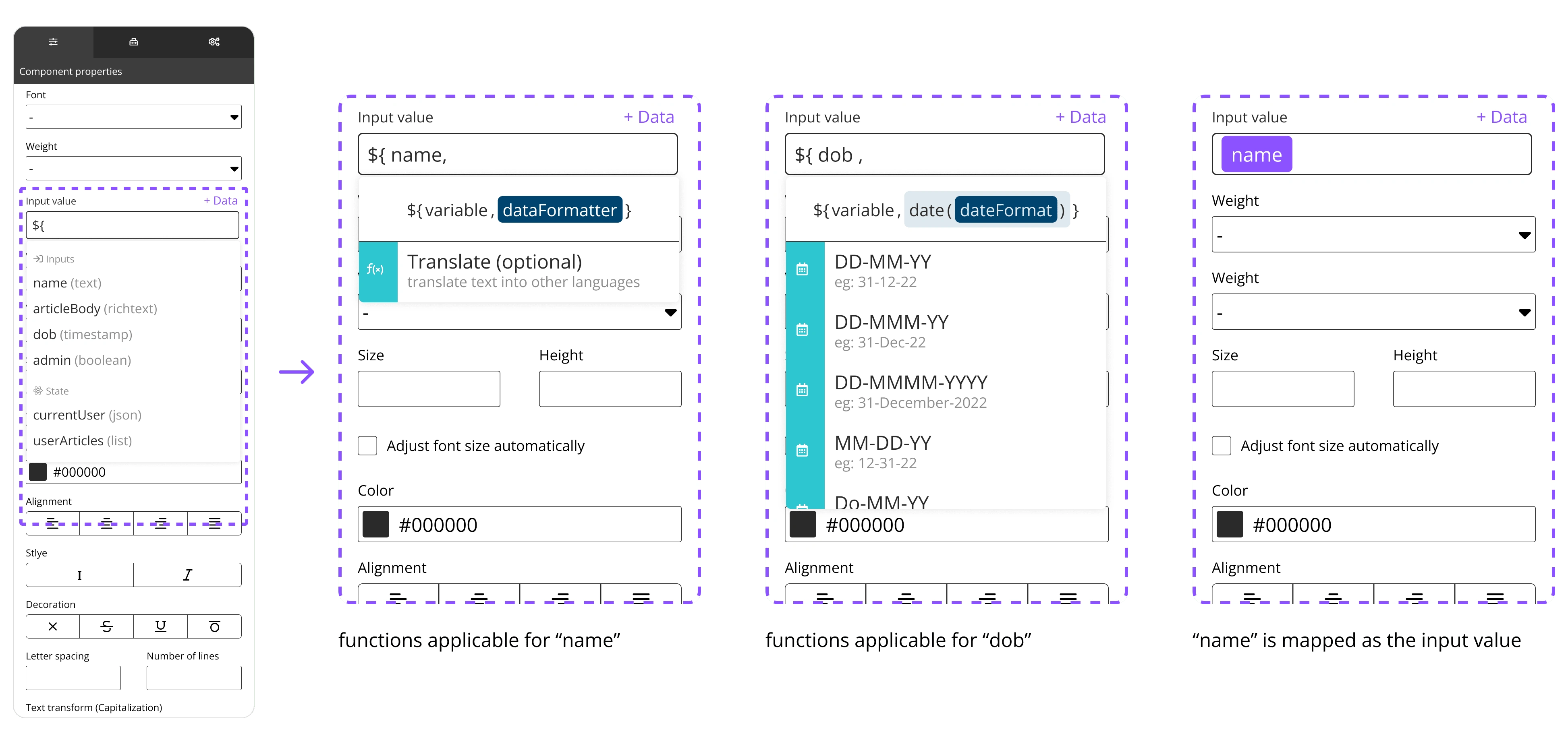 Steps and variations of the syntax builder