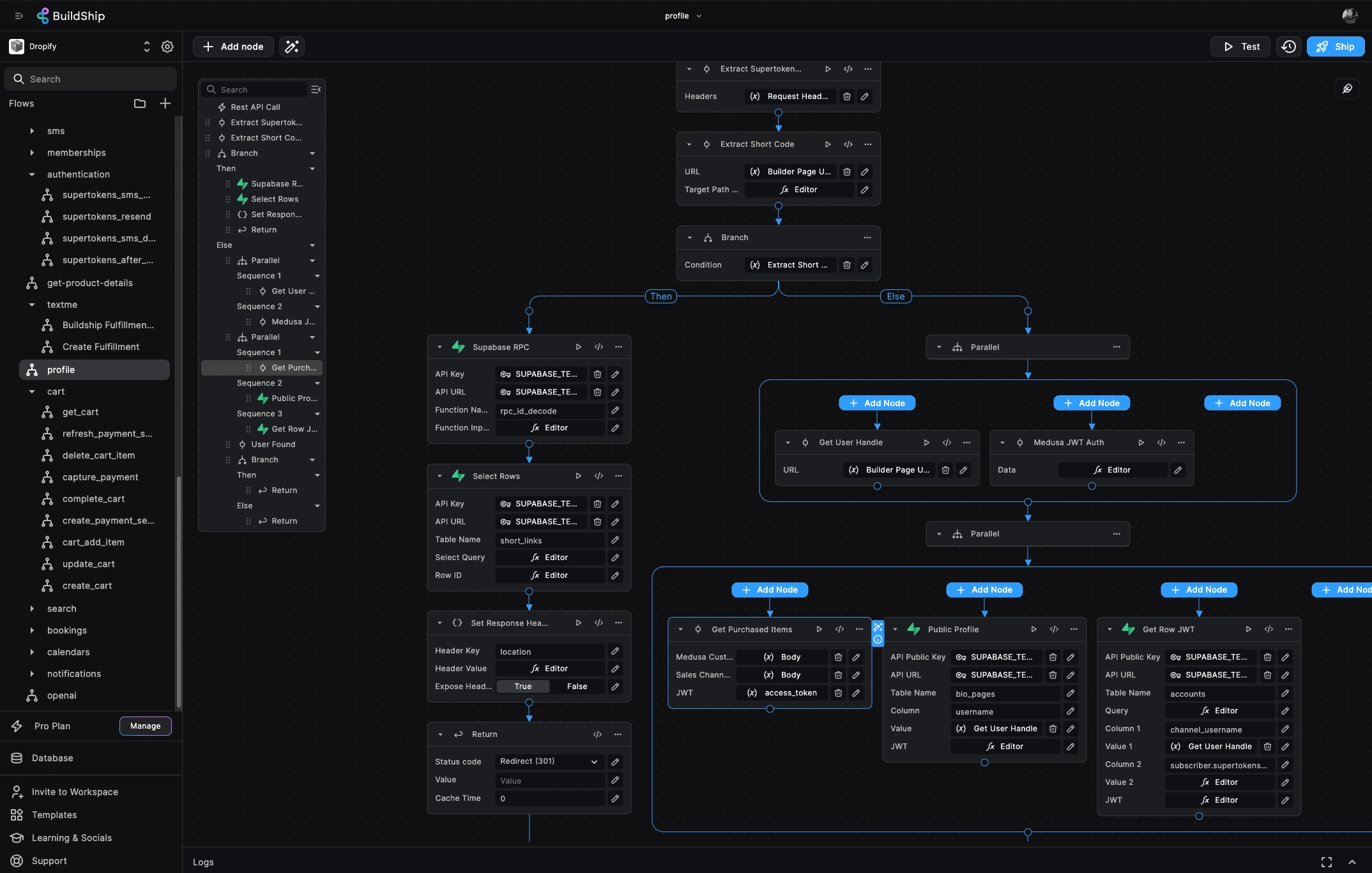 Buildship workflows for textme.bio