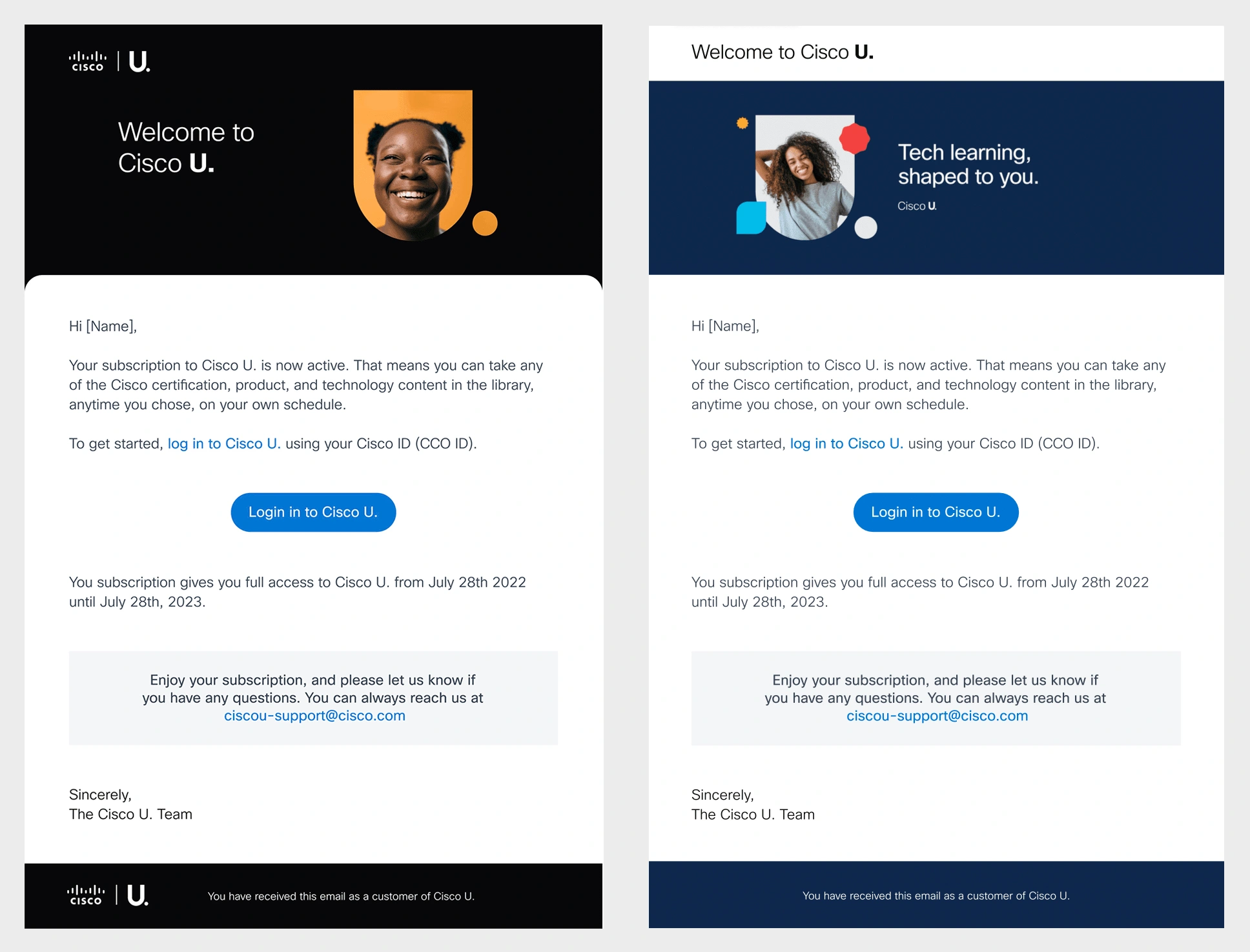 Cisco U. Welcome Emails