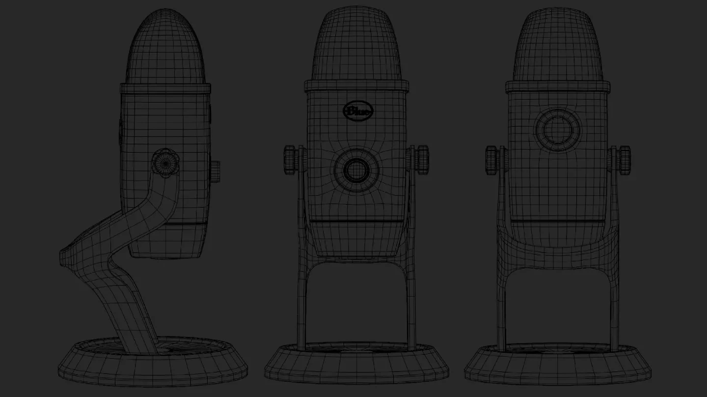 Orthographic wireframe views for topology showcase