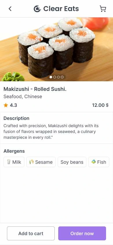 Customers can view the filtered menu items and can add to their order list.