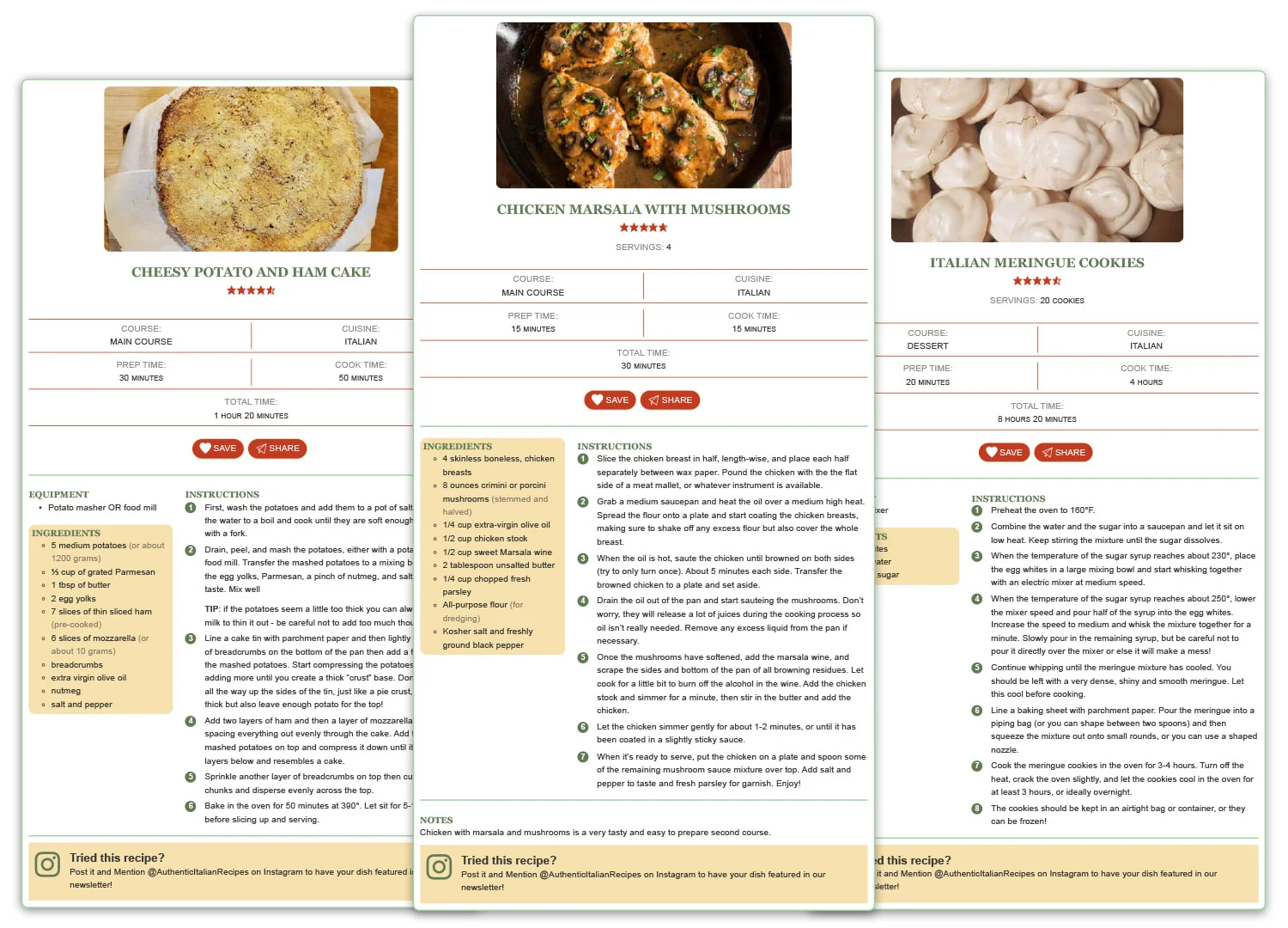 Recipe Template Design / Print Preview - Authentic Italian Recipes