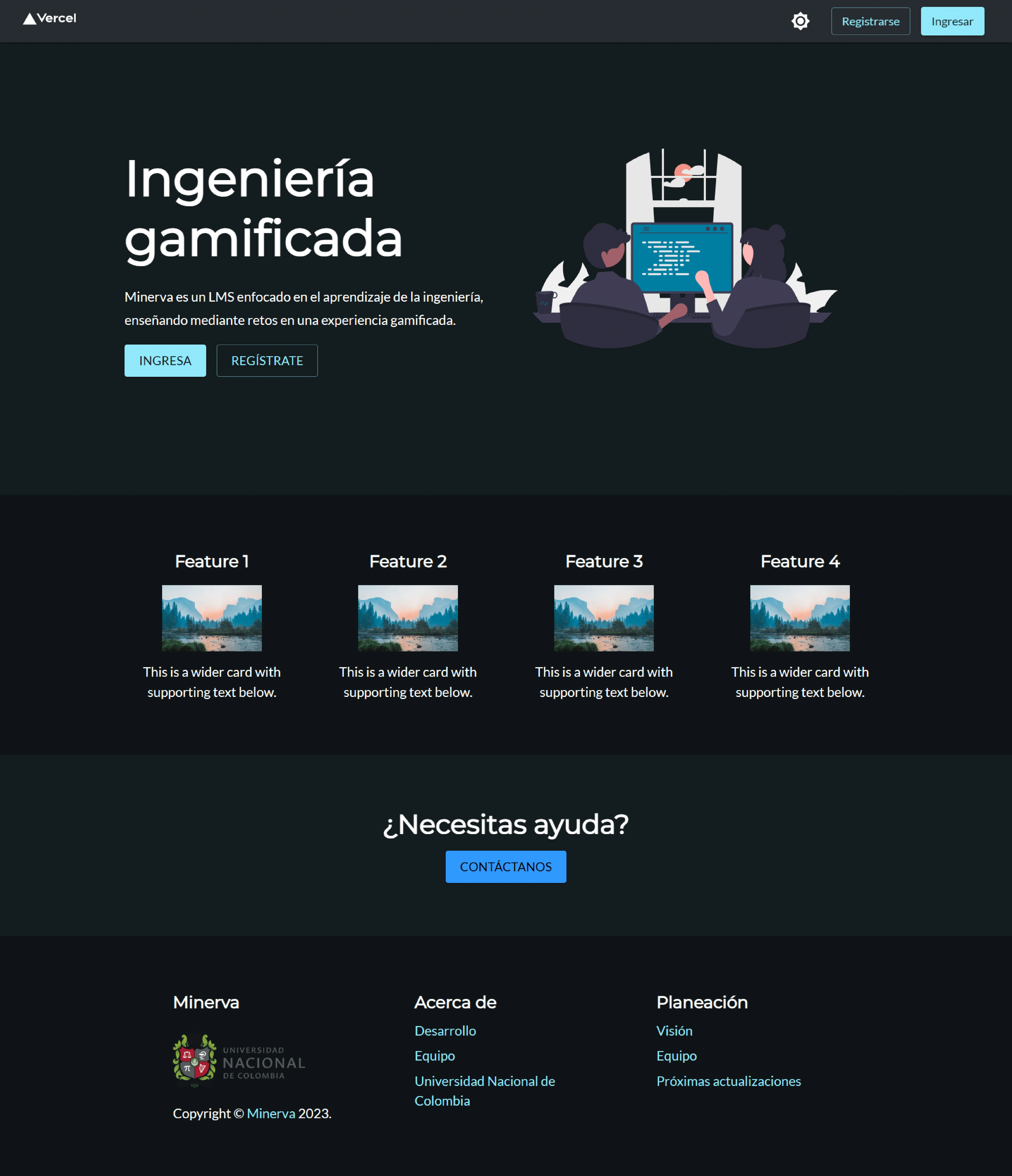 Landing page of Minerva in Dark Mode