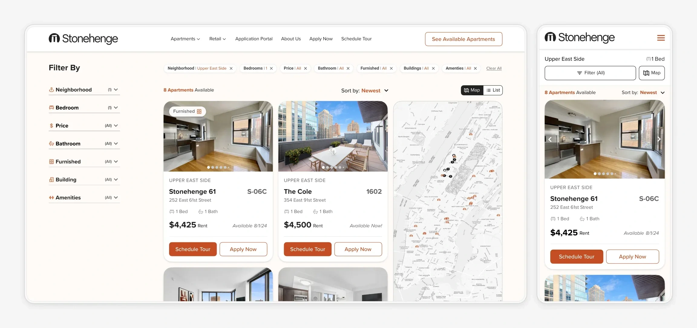 Apartment Search Page allowed users to find exactly what they wanted