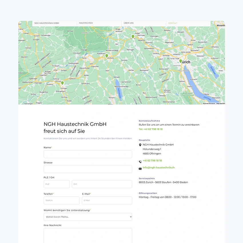 Map of the different Service points of NGH