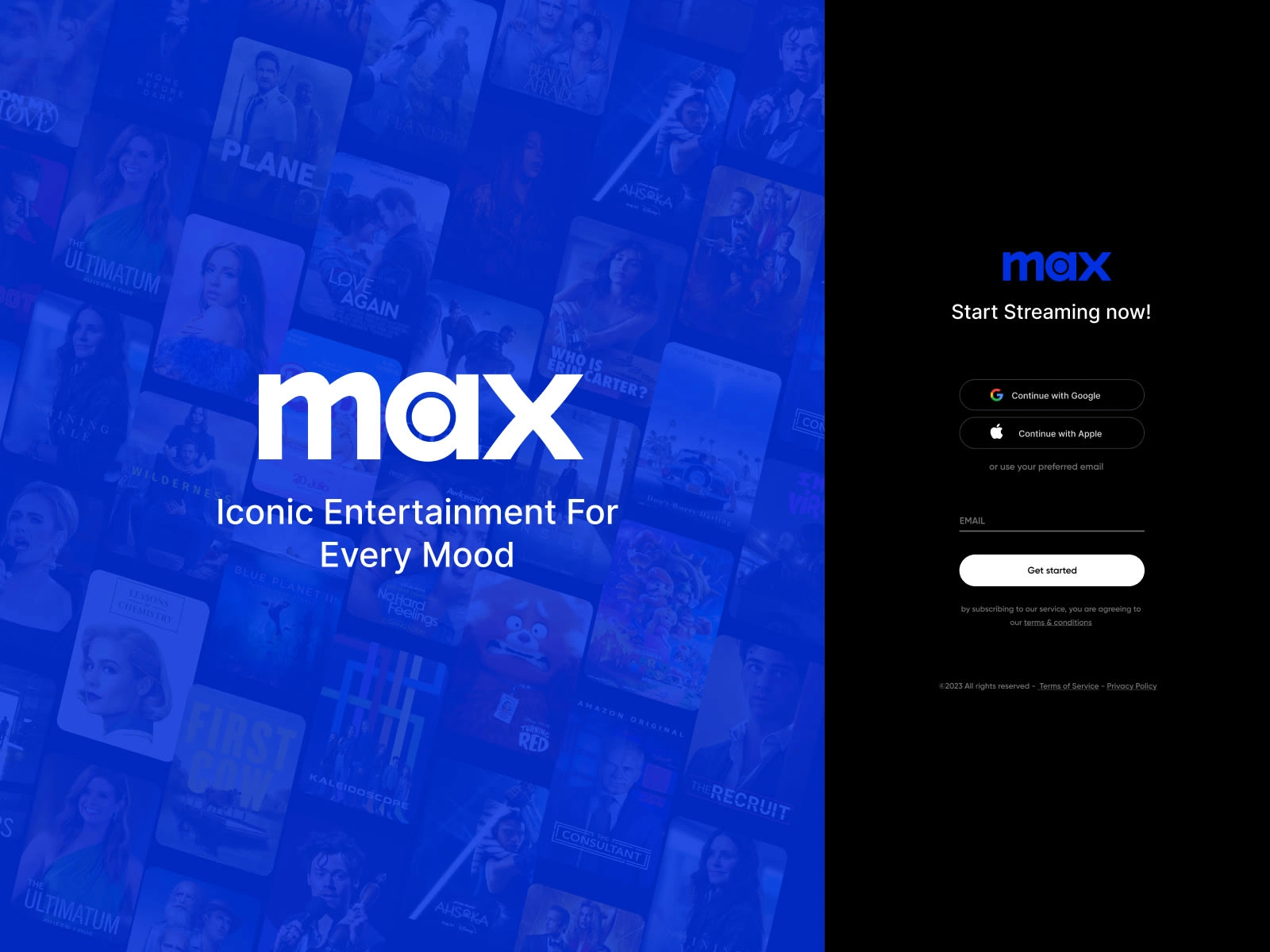 Max 2.0 Sign Up / Login Screen