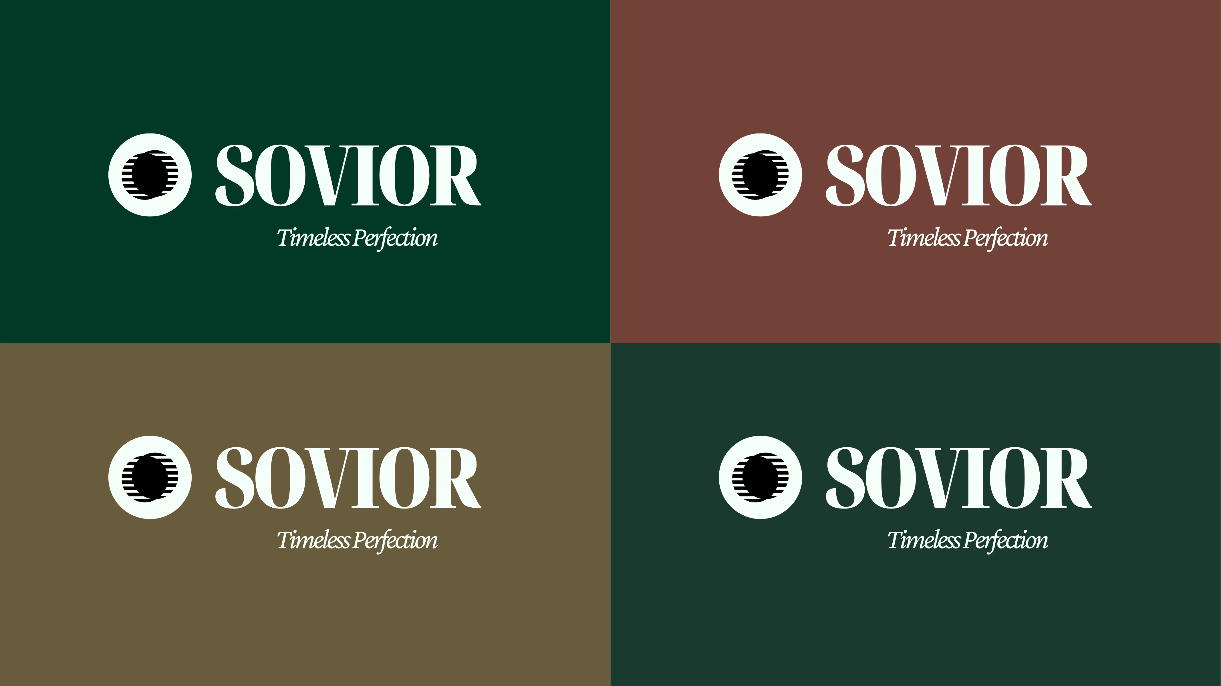  Combination logo against green hues, bole, and metallic yellow.