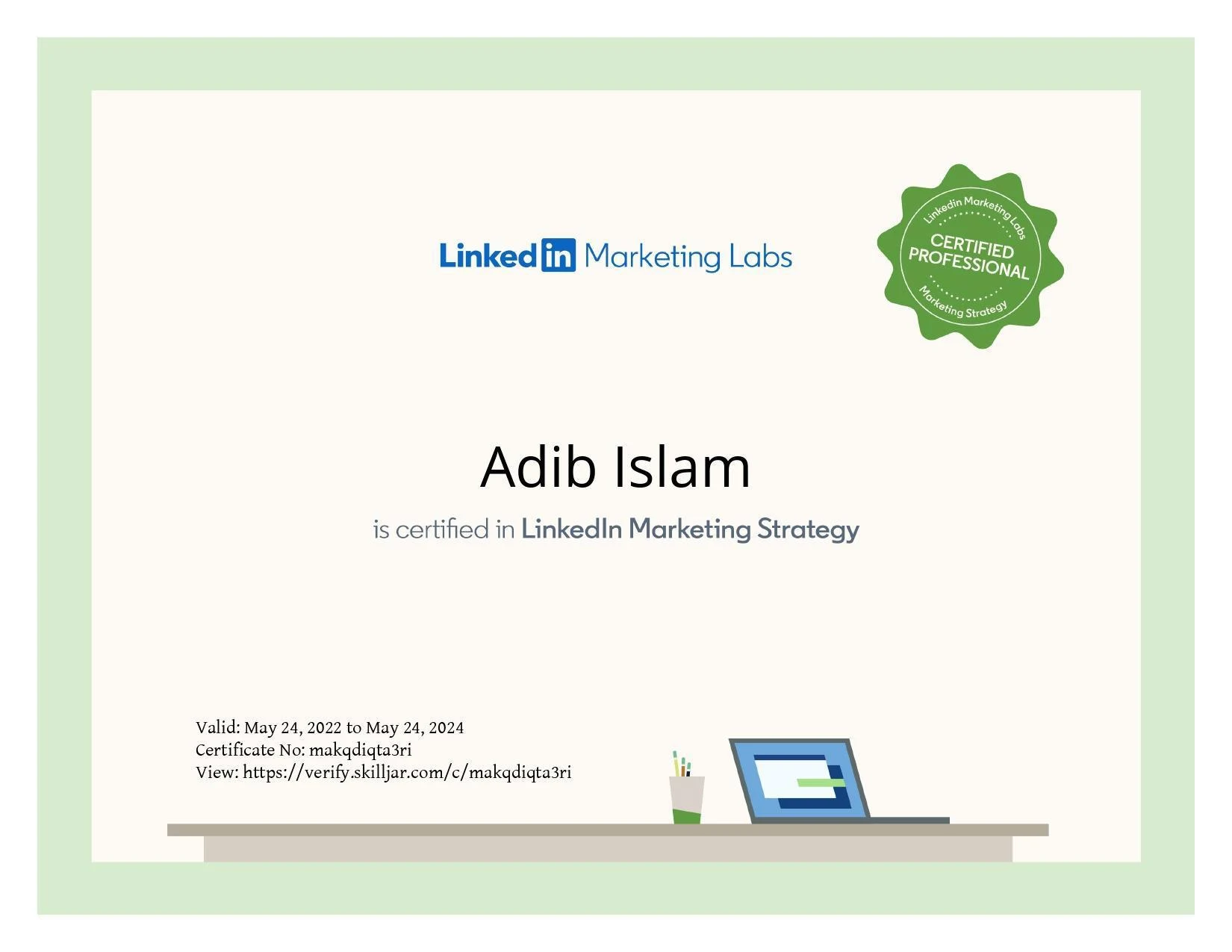 Certificate of Marketing Strategy from LinkedIn