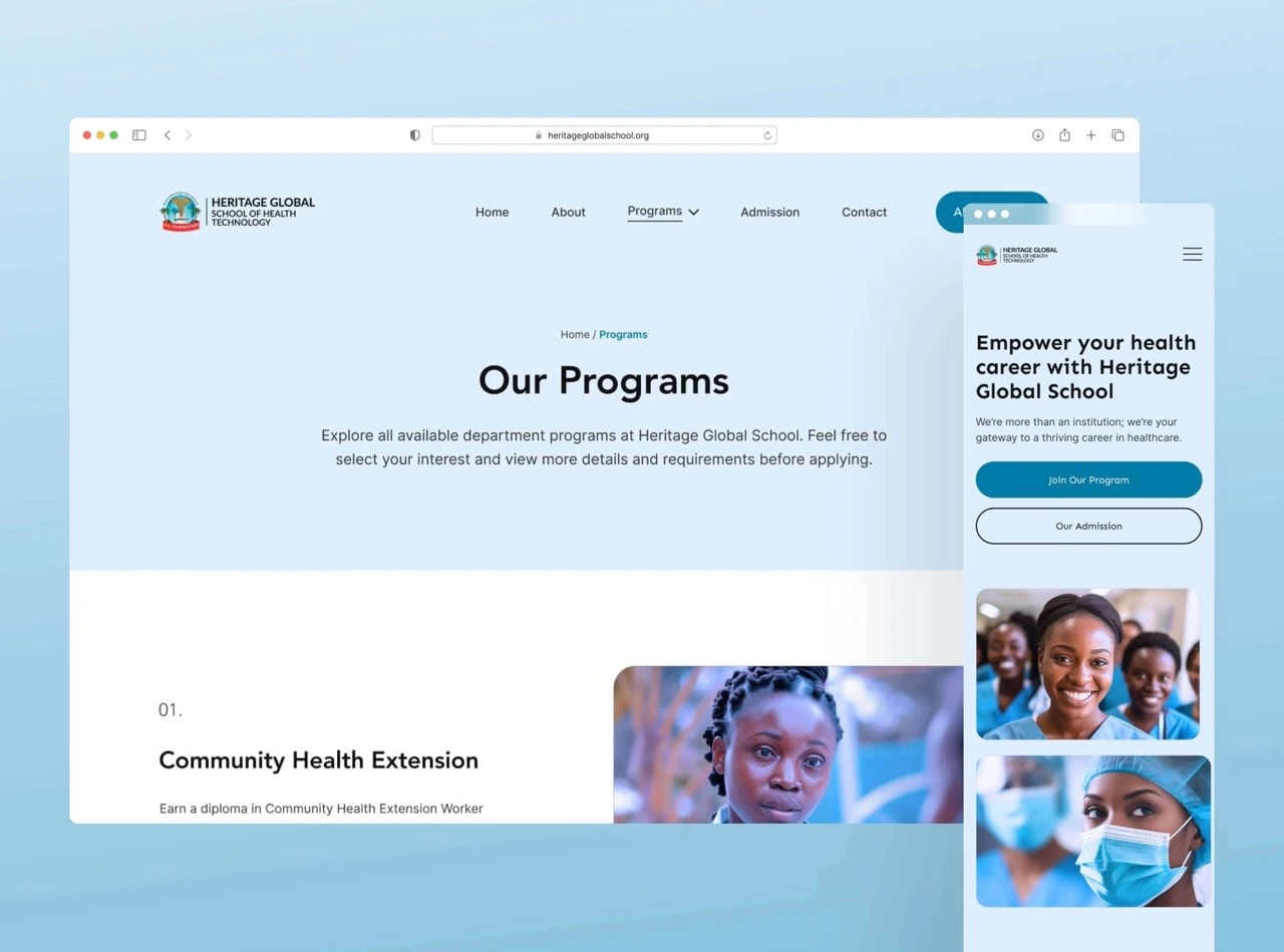 Image of the Programs and Mobile Homepage view of Heritage Global Website