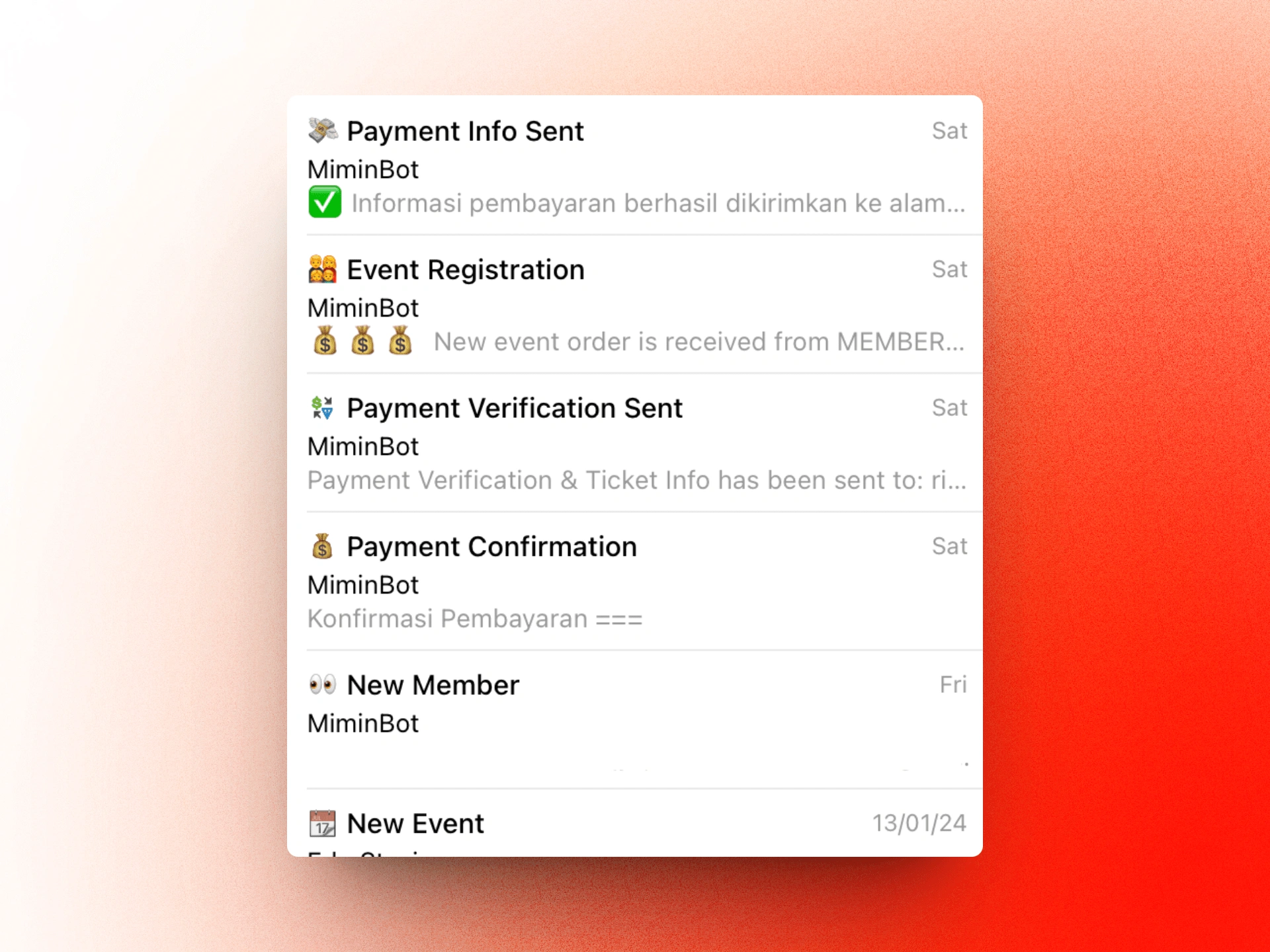 Clubbb Telegram notification center