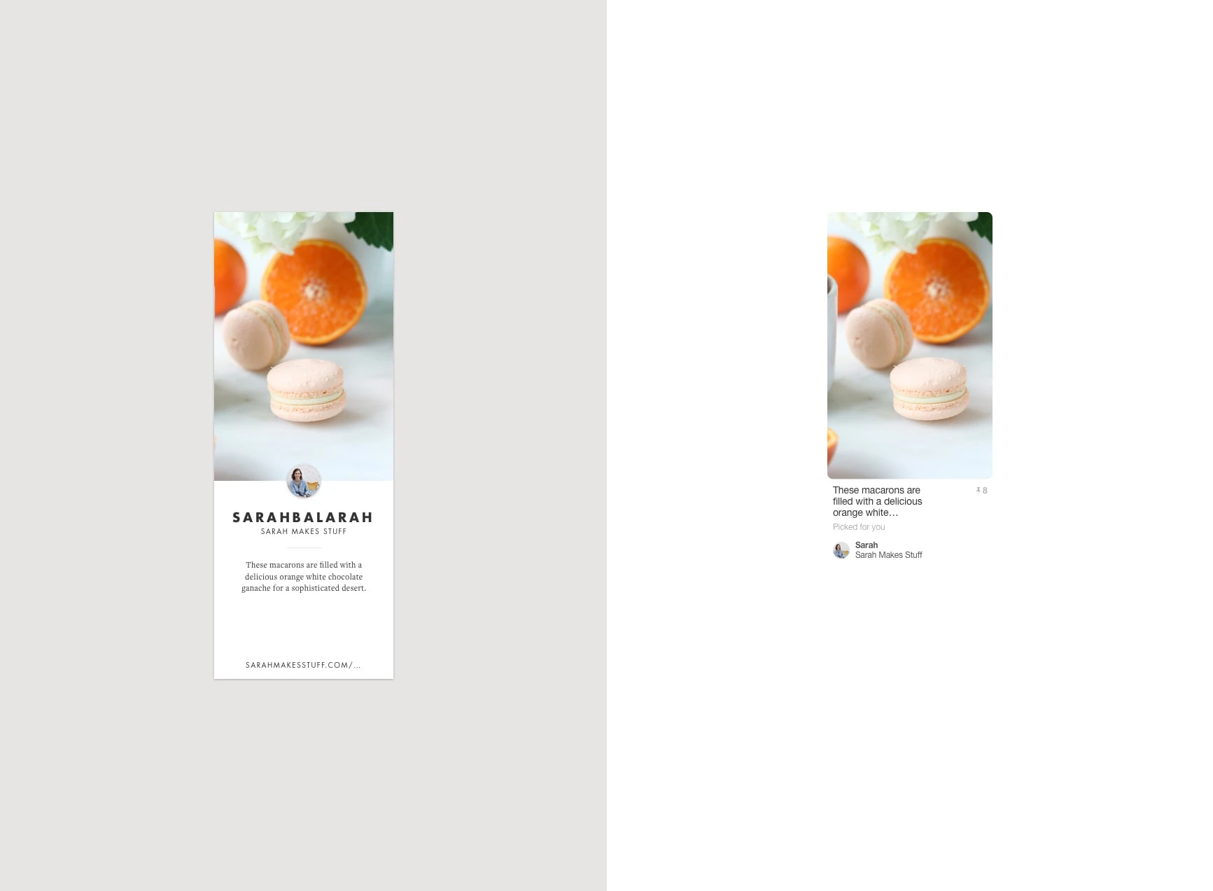 Left: our pin design for creators. Right: on Pinterest