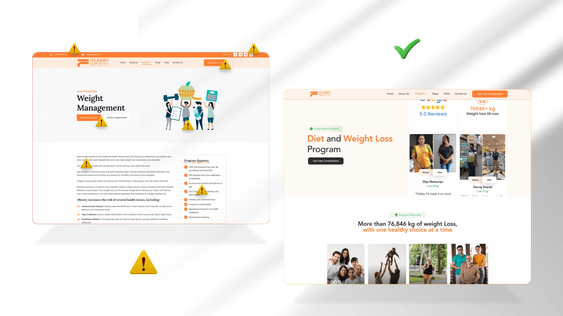 Before vs After weight loss page design for flabbyfit