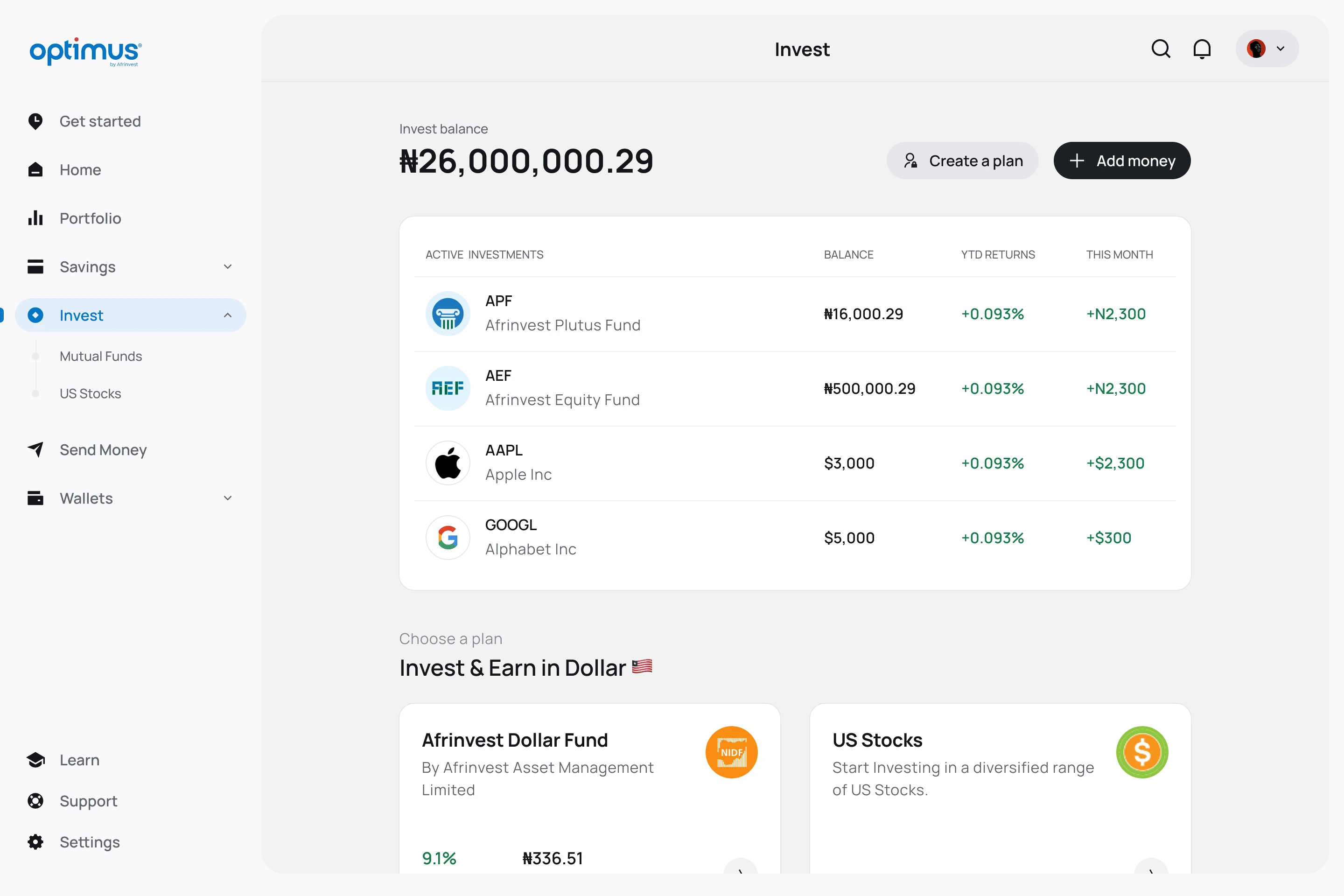 investment module (light mode)