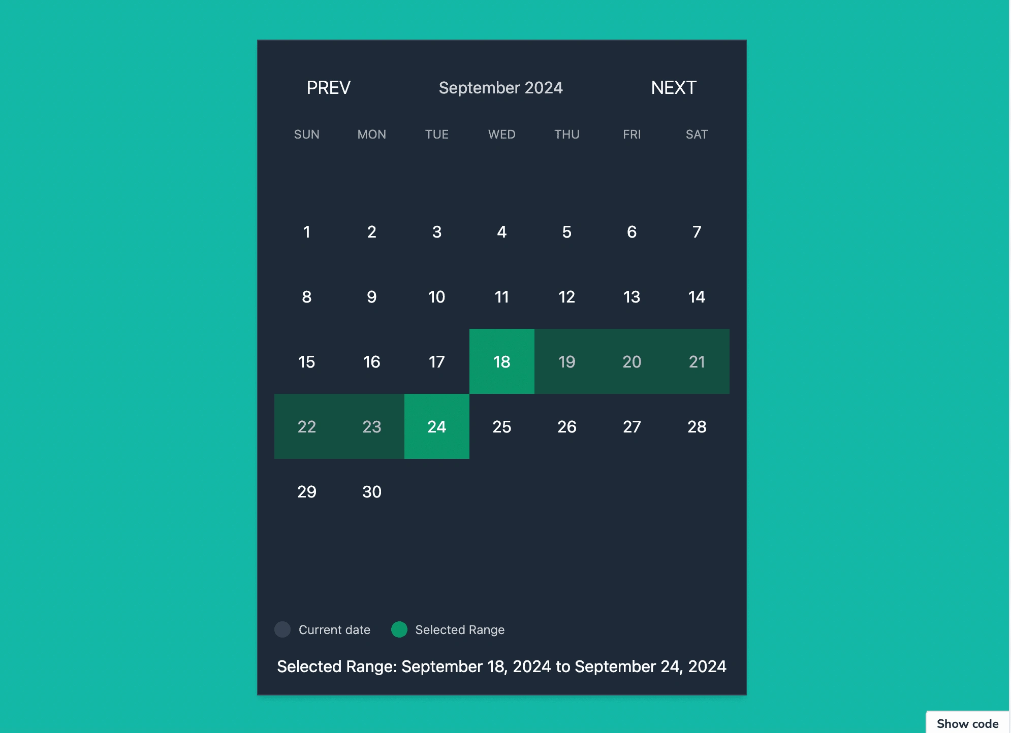 Gott Calendar's large range date picker