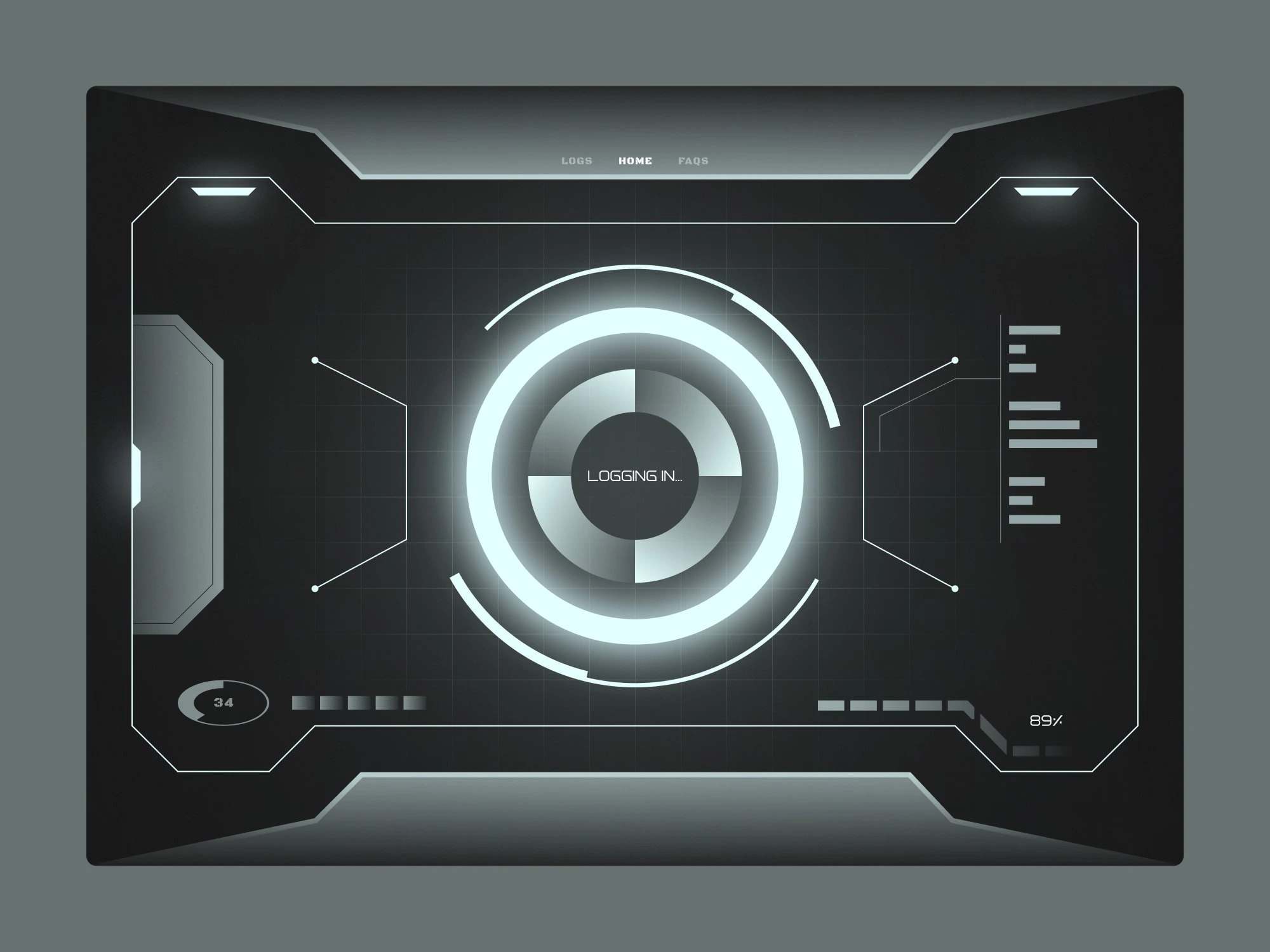 Challenge - Design a sci-fi HUD. || Solution - A loading login page for a high tech SaaS product. (from The Matrix, no?)