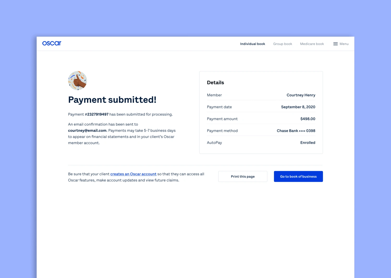 Payment confirmation