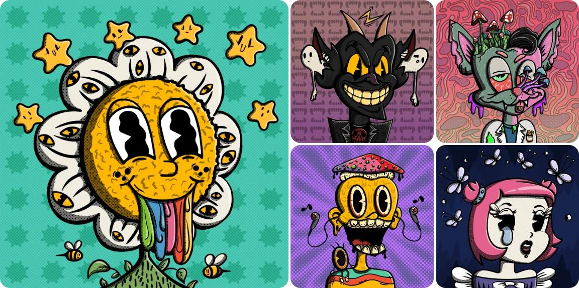 Old Cartoon / Psychedelic / Colorful / 5 Characters