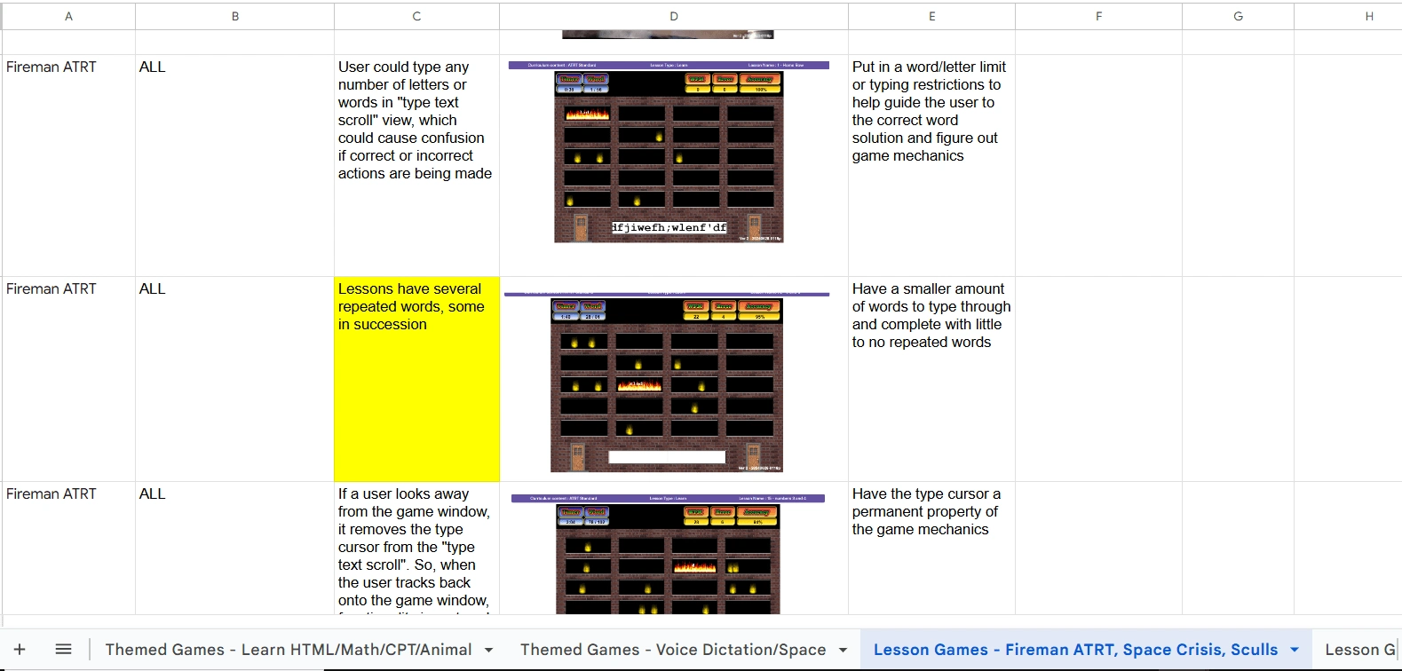 Google Sheets Documentation of Learning Curriculum Assessment