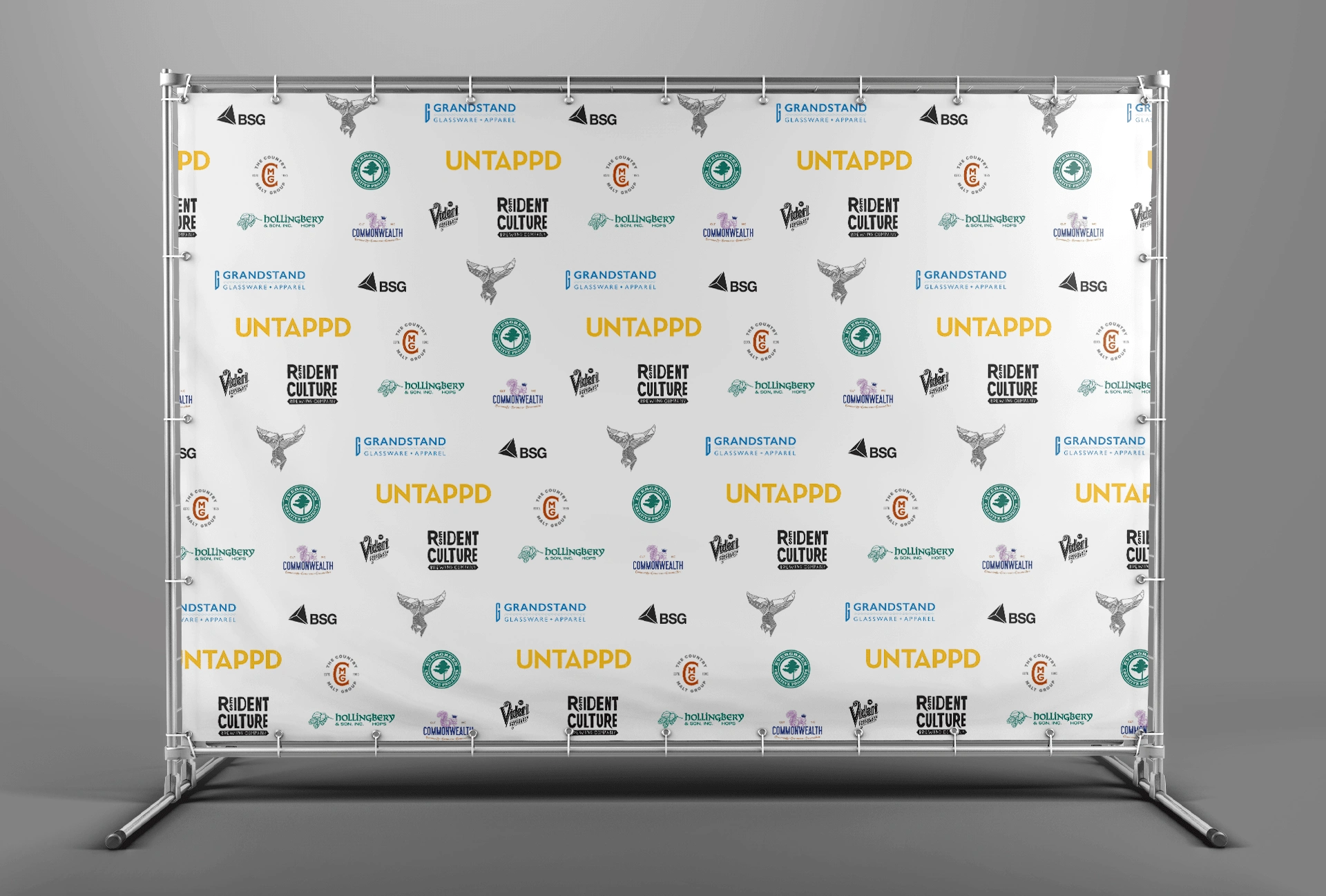 With the use of logos provided by the event's list of sponsors, I designed and sourced a step and repeat backdrop that would be shown in photos at the event.