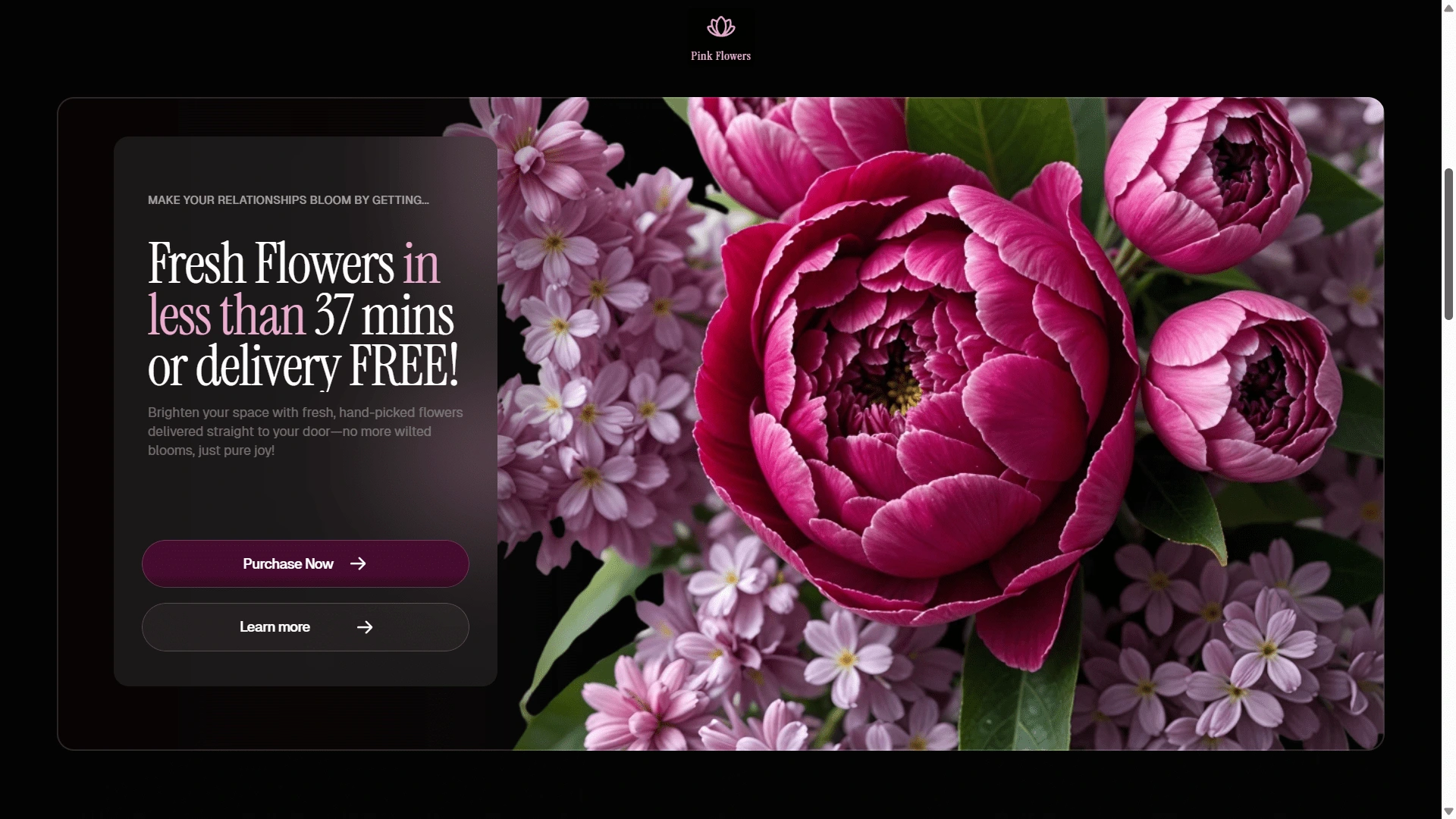 Pink Flowers Landing Page's Hero Section