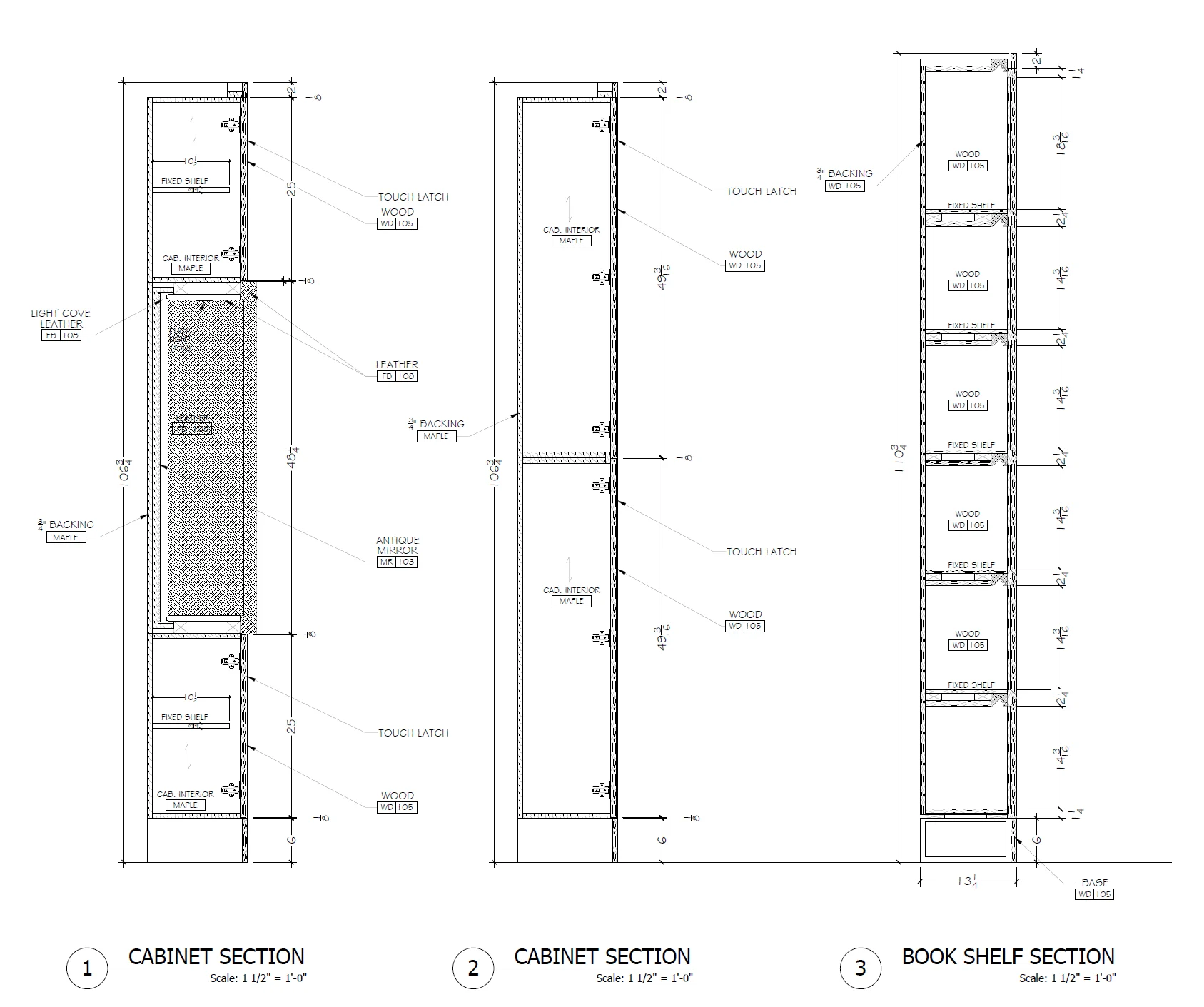 These are sample sections of the redesigned furniture. (Some details and finishes have been removed to protect the client's design)