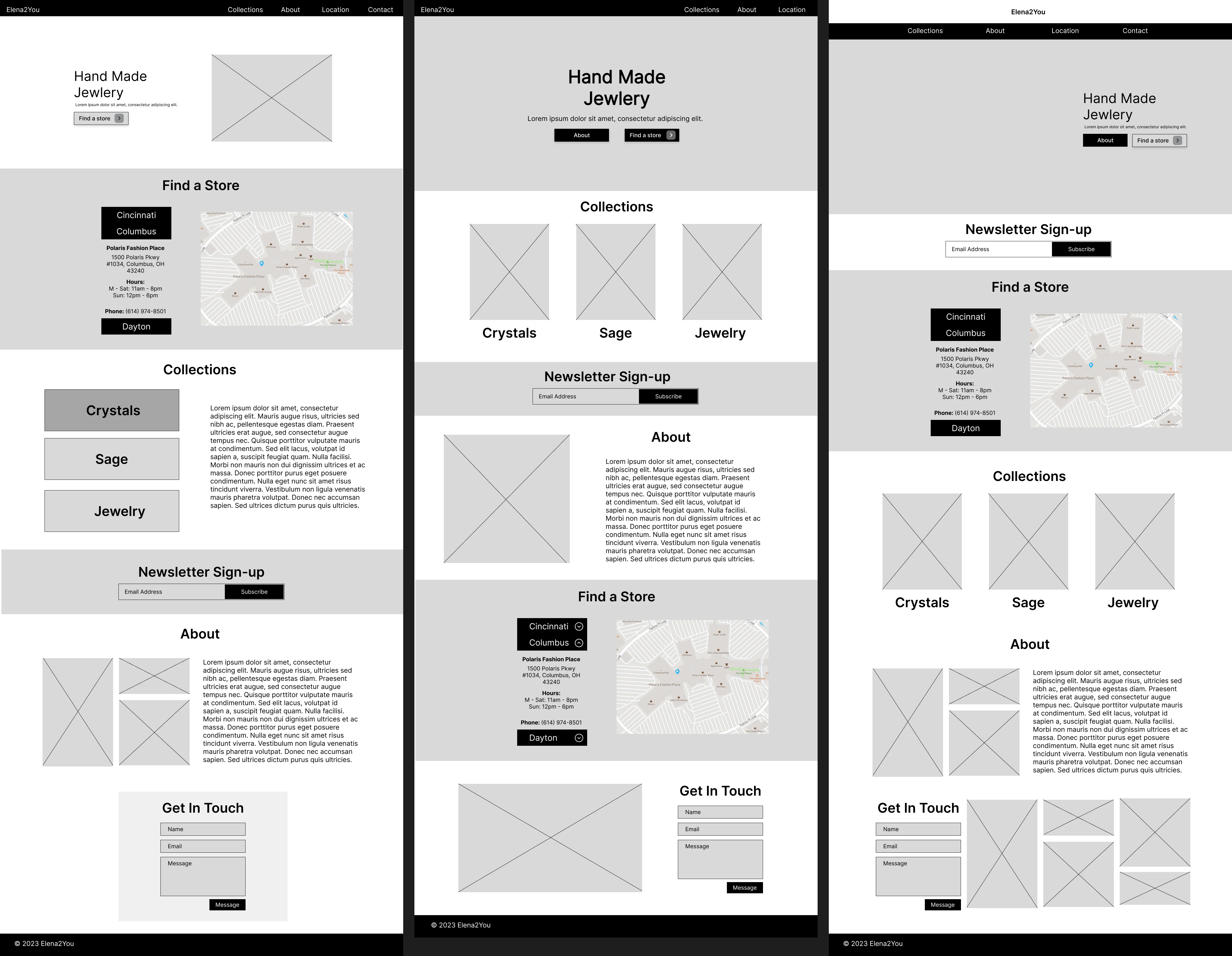 3 different wireframe designs