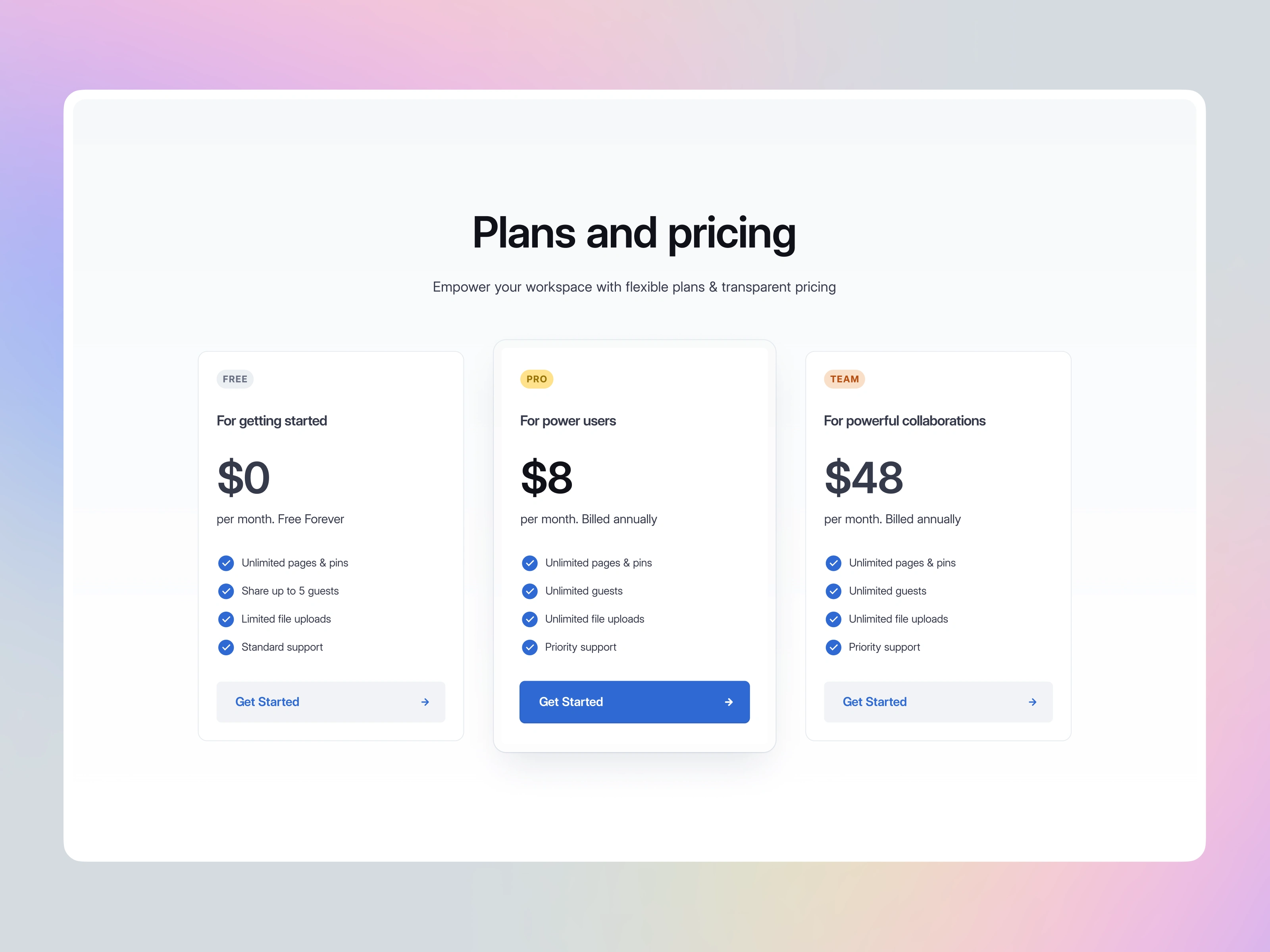 Detailed pricing section