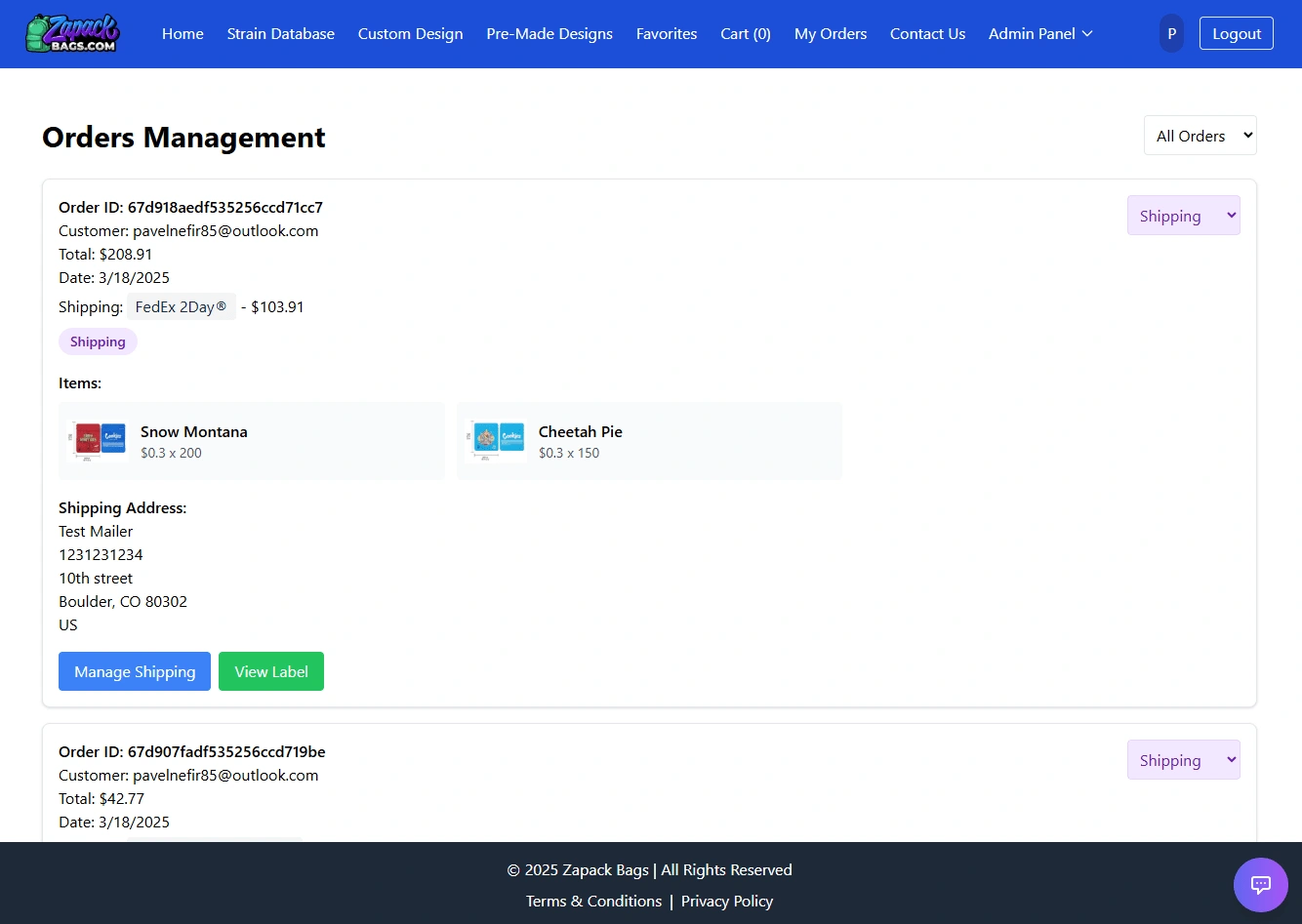 Fully functional order management page