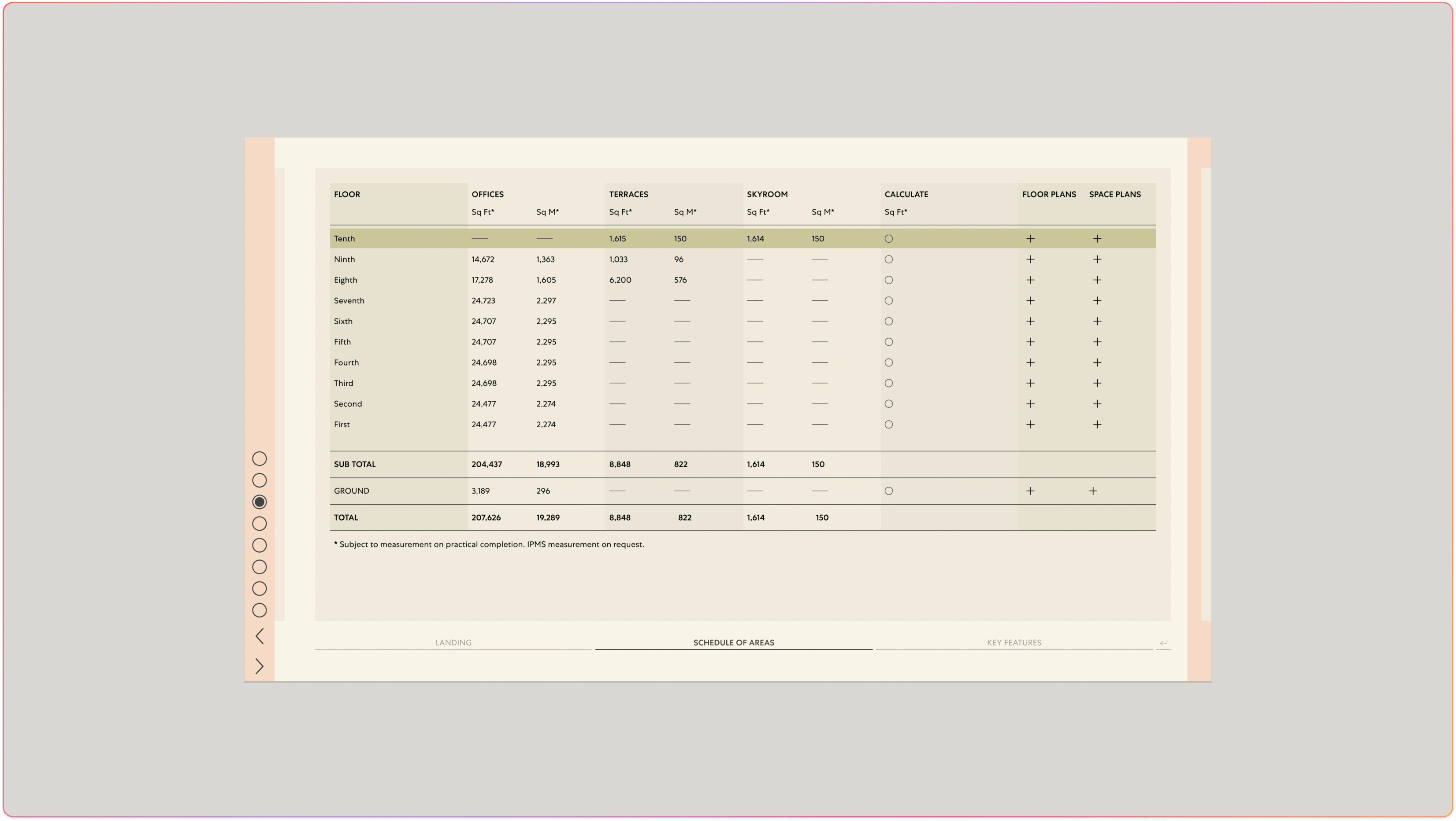 Version 2.3 interactive floorpan table