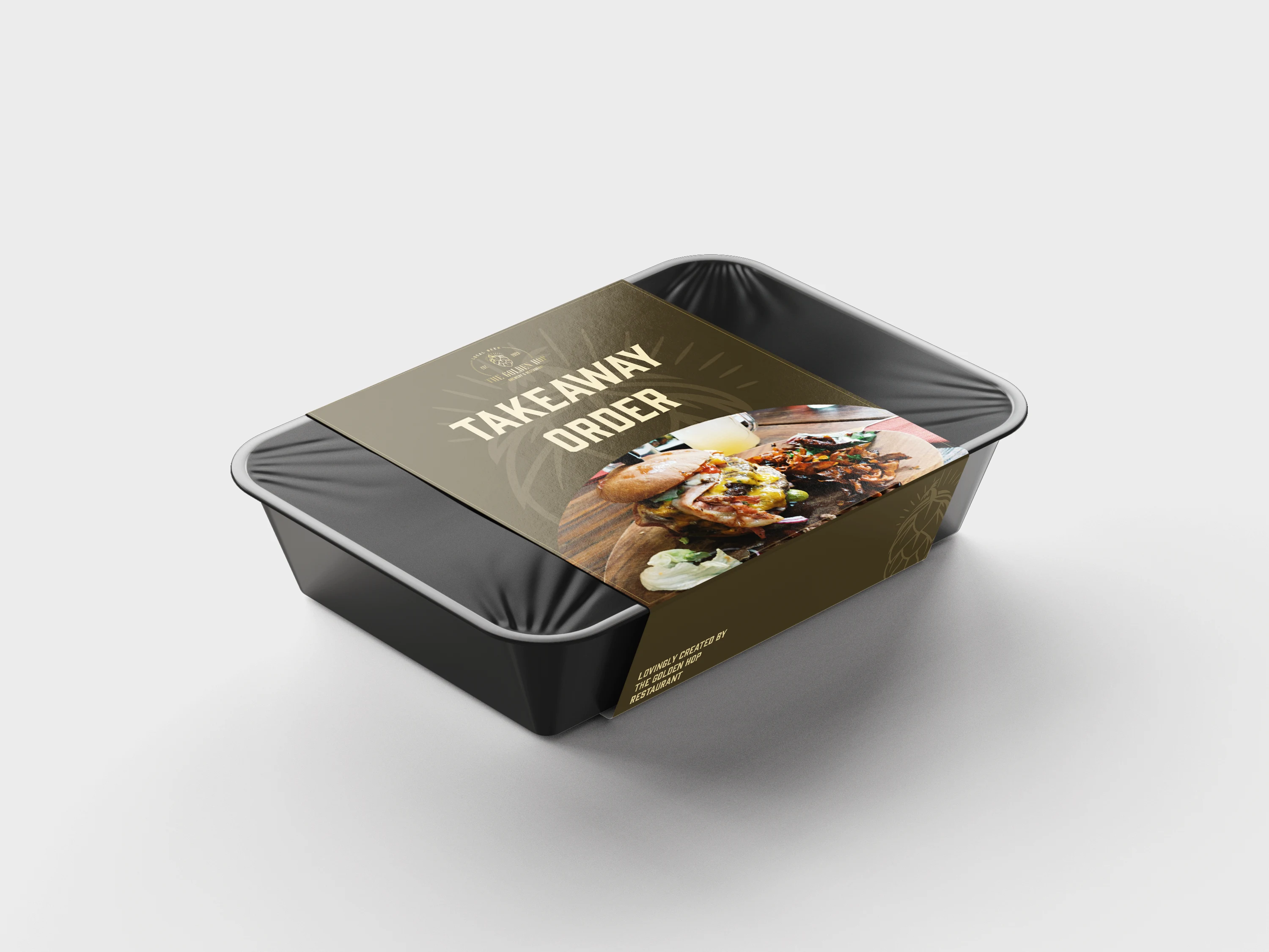 Foodtray mockup design for takeaway restaurant orders.