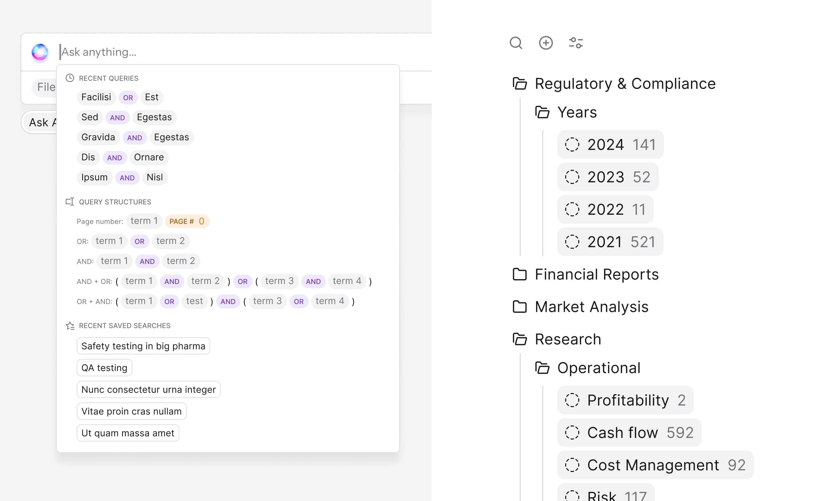 Search suggestions / Folder structure