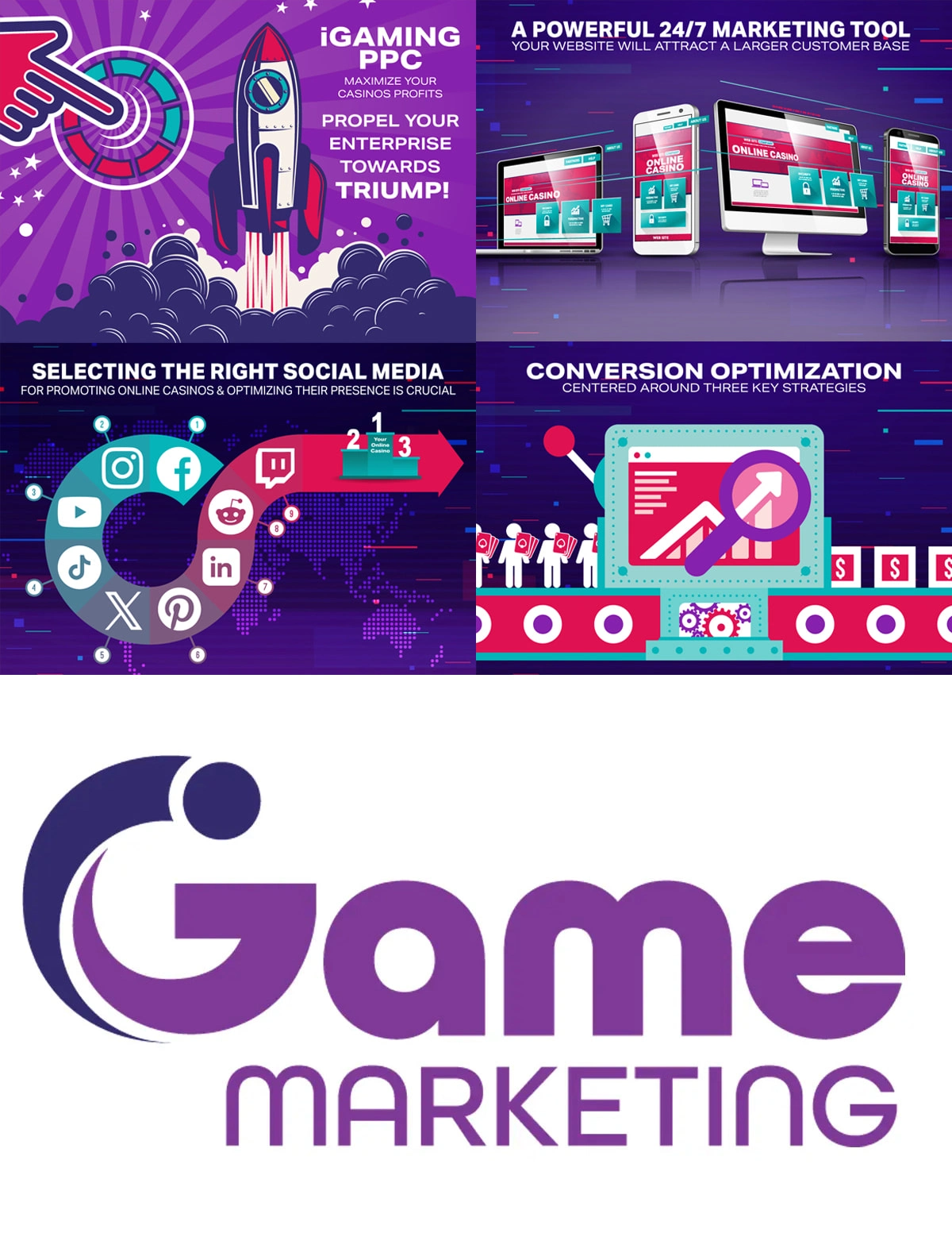 4 of 64 vector designs and the logo for iGame Marketing - 2024